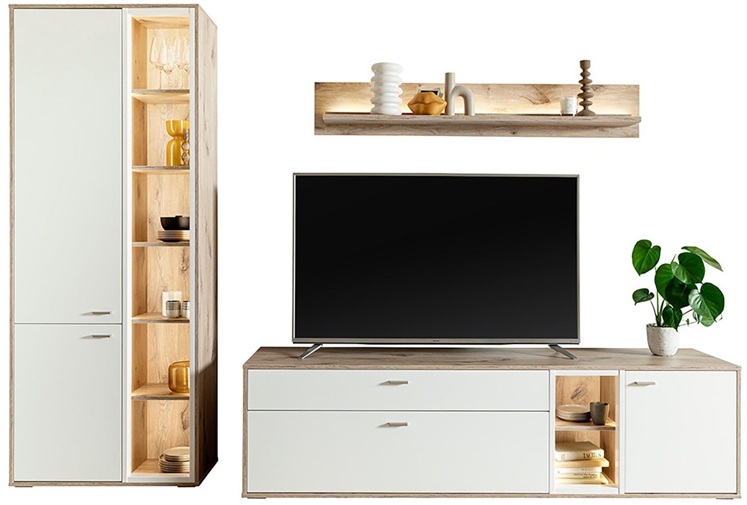 MCA furniture Wohnwand »SANTERNO«, (Komplett-Set, 3 St., 3-teilg), Wohnzimmer Set (3-tlg.), Türen & Schubkästen gedämpft, Breite 292 cm