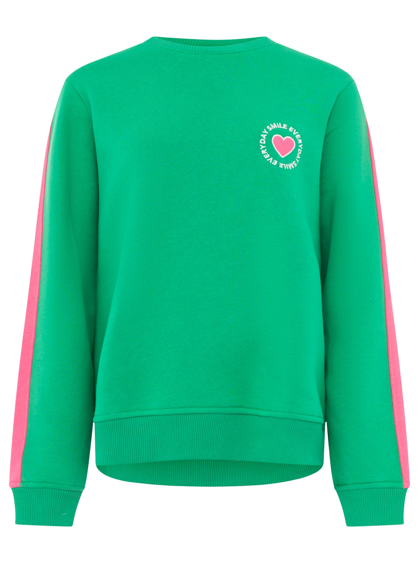 Zwillingsherz Sweatshirt »"Smile Everyday"«, pinker Streifen am Arm, Rundhals, gesticktes Herz und Schrift
