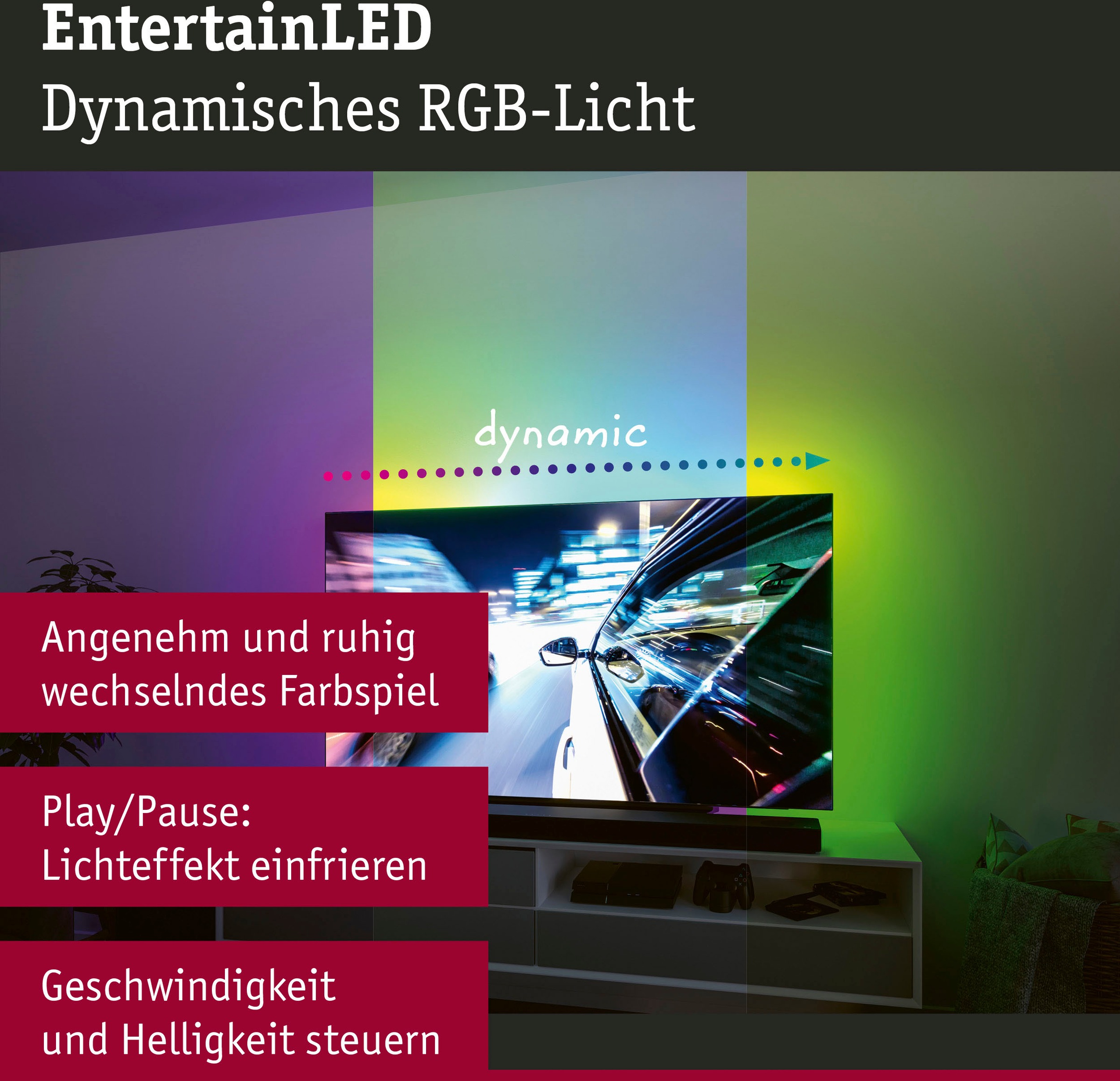 Paulmann LED-Streifen »USB LED Strip TV-Beleuchtung 65 Zoll 2,4m Dynamic Rainbow RGB 4W«, 1 St.-flammig