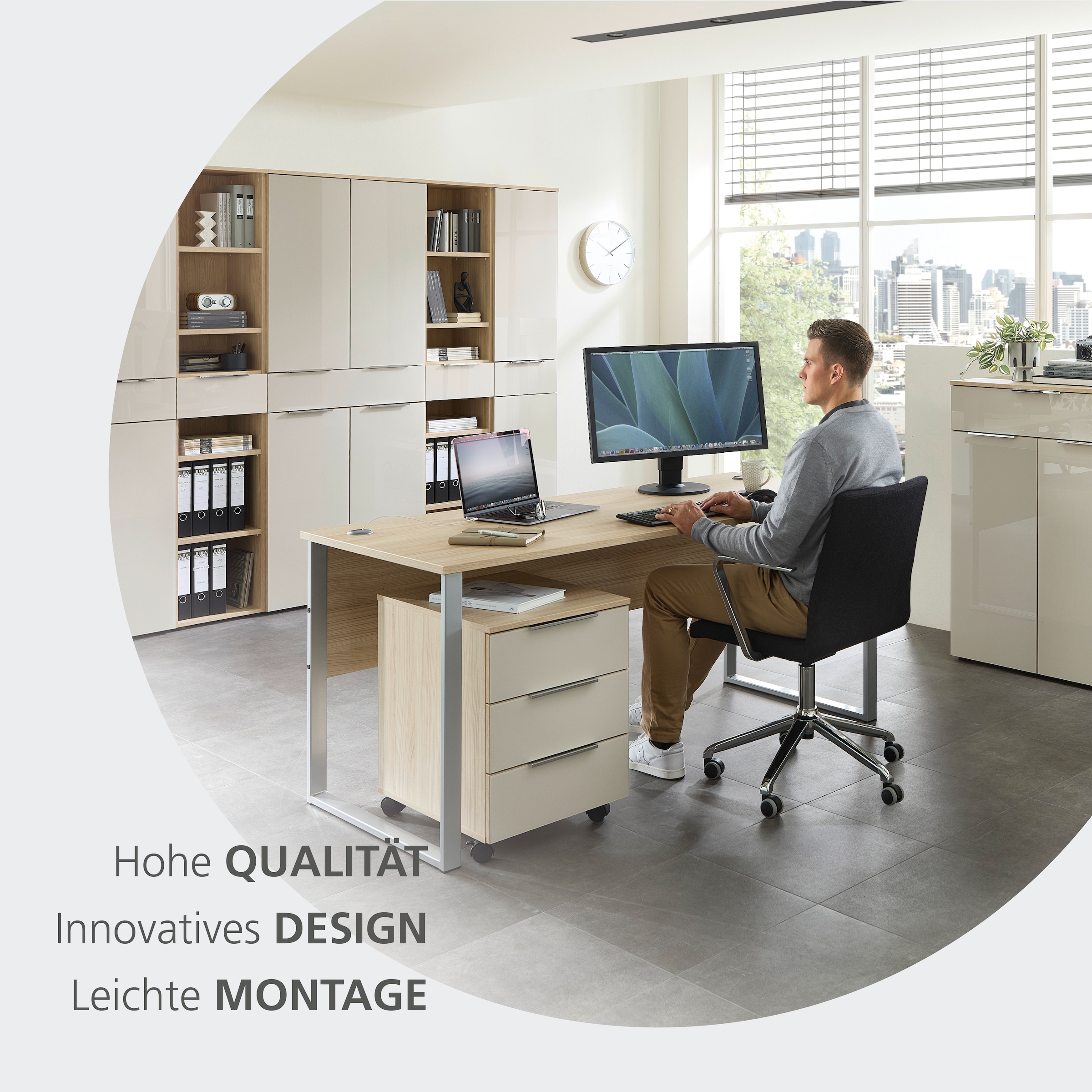 Innostyle Aktenschrank »Büroschrank Santorin, 40/110/38 cm ( B/H/T)« 1 Stk. tlg. 1 Tür links/rechts verwendbar, Softclose, Klarglas, ABS Schutzkante