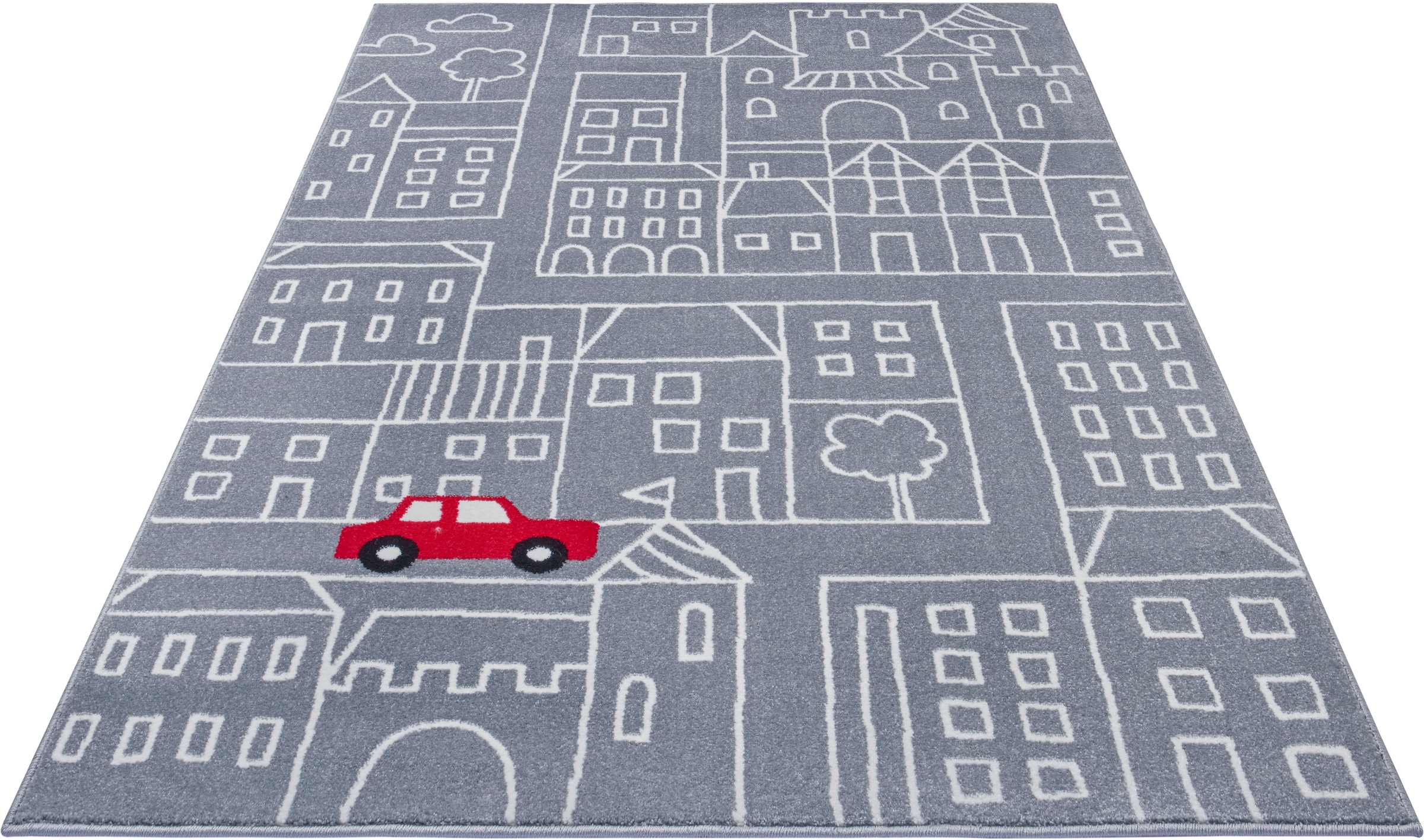 HANSE Home Teppich »Skyscraper«, rechteckig, 9 mm Höhe, Farbenfroh, Spielunterlage, Auto, Häuser, Straße, strapazierfähig
