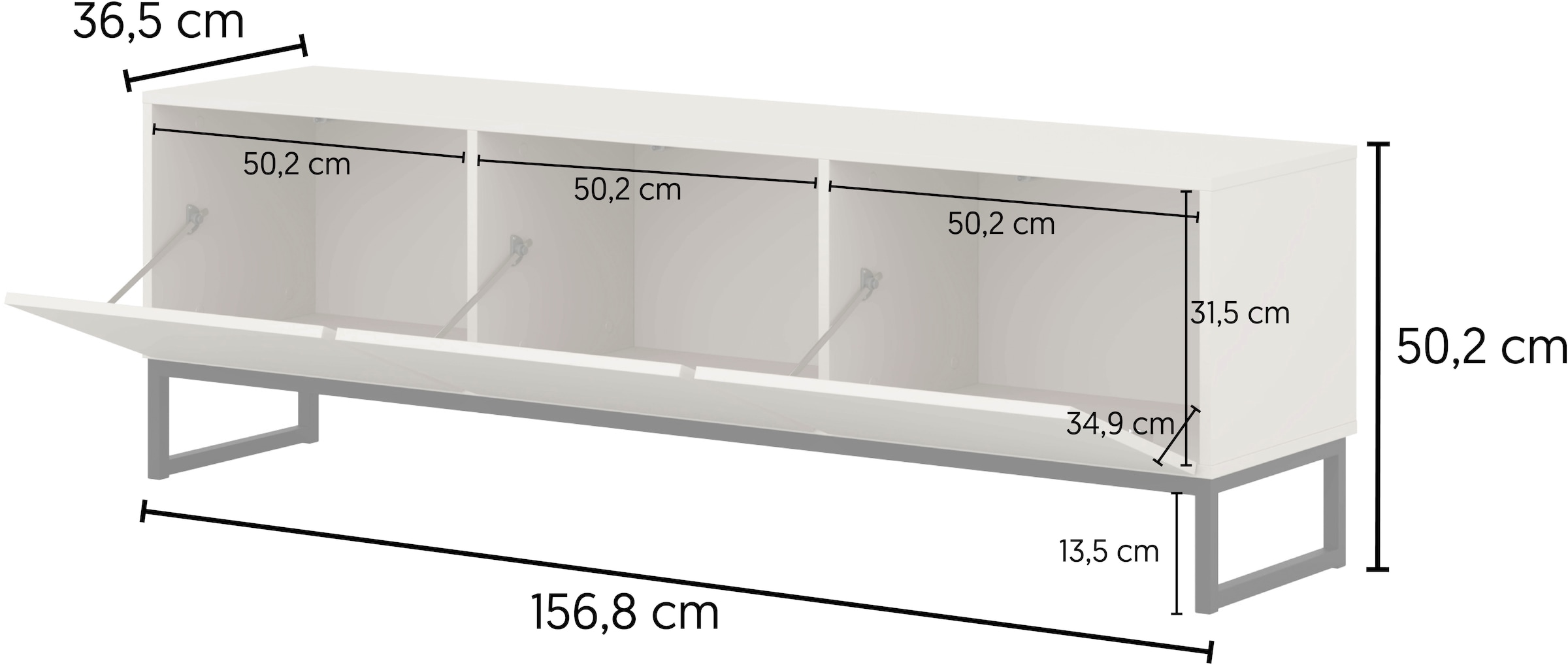 OTTO home Lowboard »Loft, Breite 157 cm, TV-Board 3 Klappen, Metallkufen« TV-Kommode mit viel Stauraum, push-to-open-Funktion