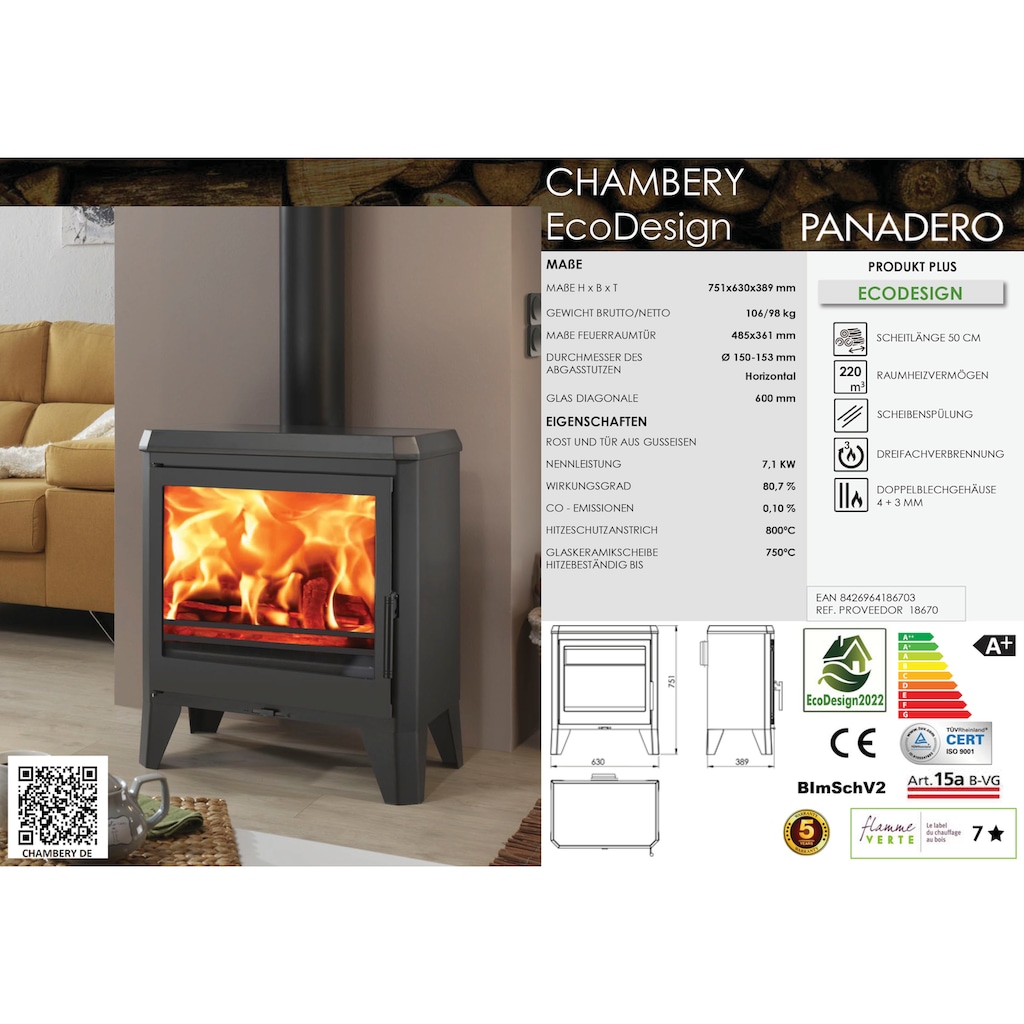 Panadero Kaminofen »Kaminofen Chambery Ecodesign«