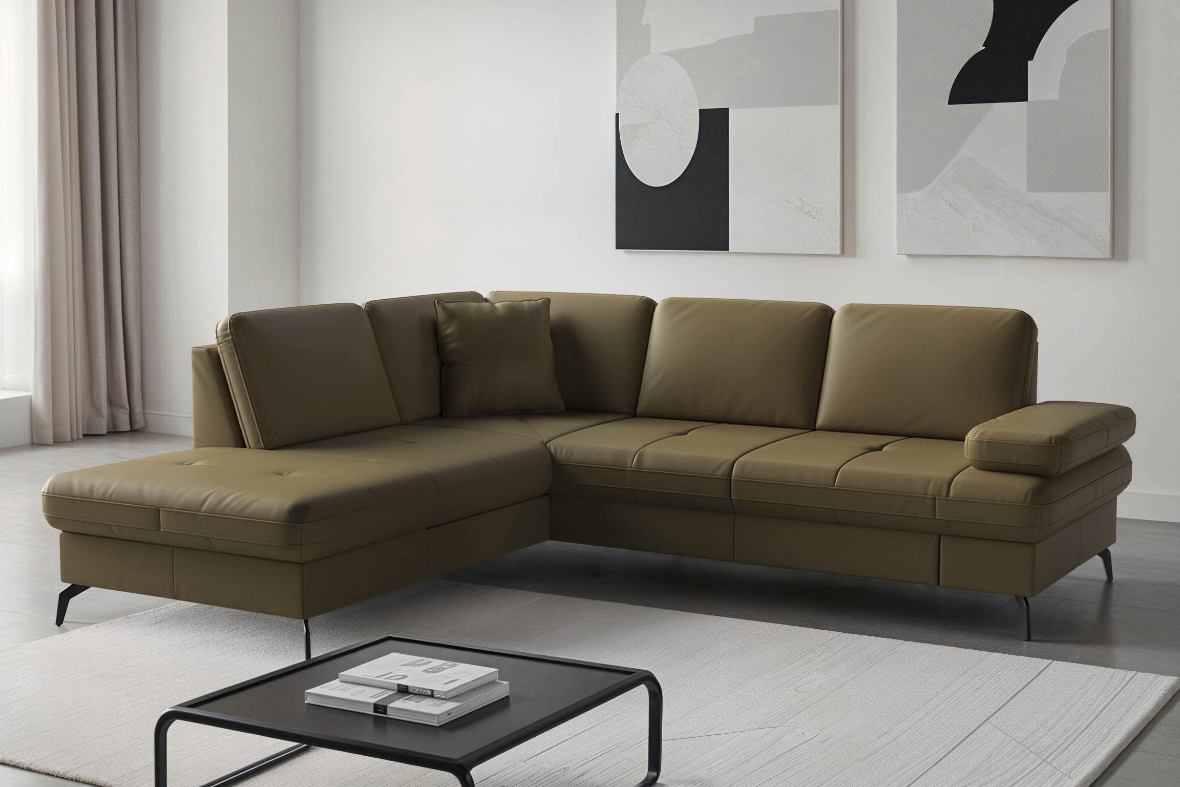 SIT & MORE Morris Jubi Corner Sofa with Ottoman olive 6
