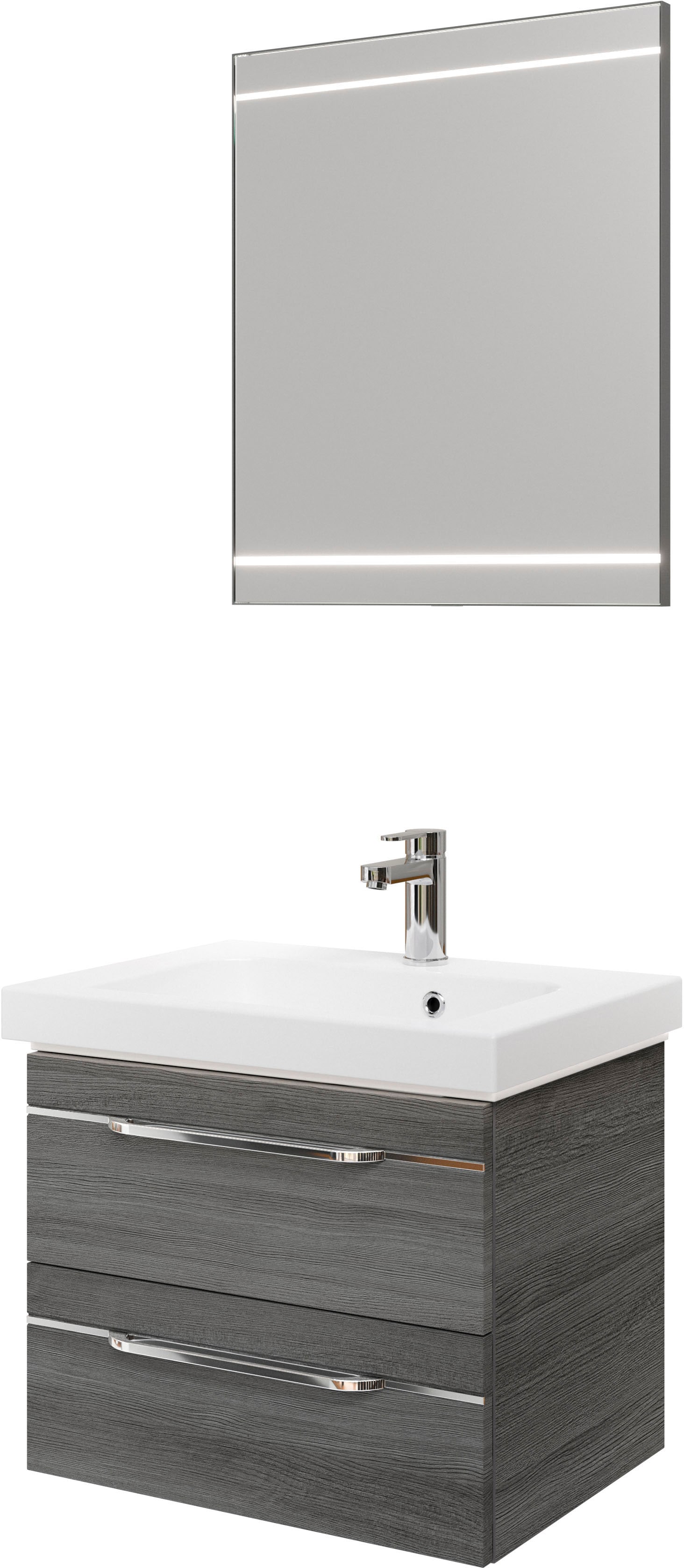 Saphir "Balto 2-teilig Mineralmarmor-Waschtisch mit LED-Spiegel, Waschplatz" 2 Stk. tlg.