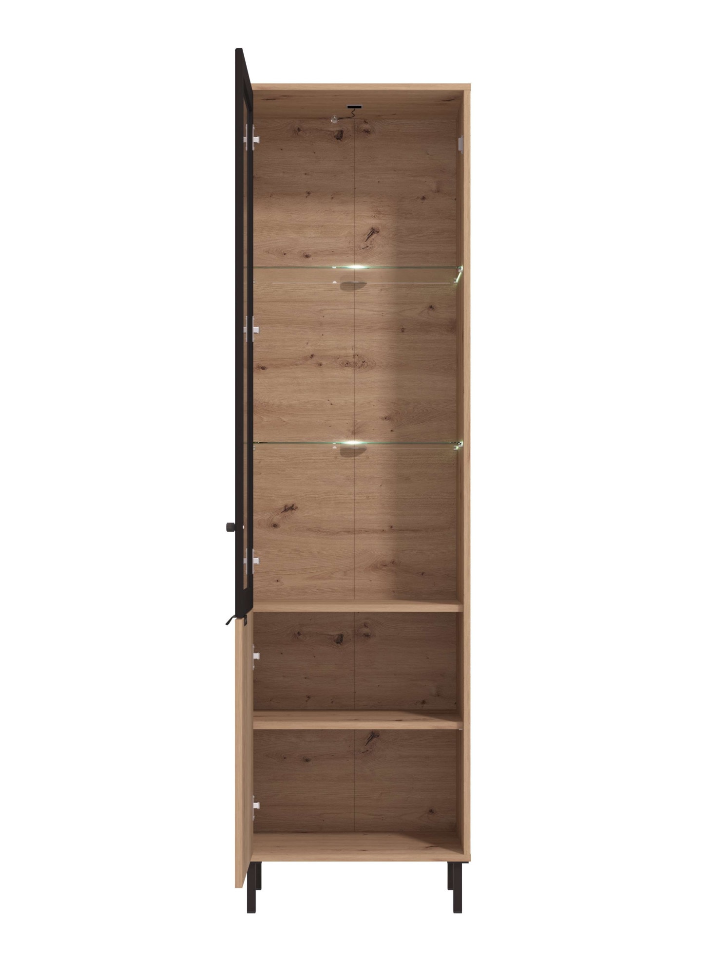 Home affaire Vitrine »Mayenne Vitrinenschrank, Standvitrine, Showcase, B/H: 54,5/195 cm«, Holztür mit Rillen-Optik, Glastür, Modernes Design