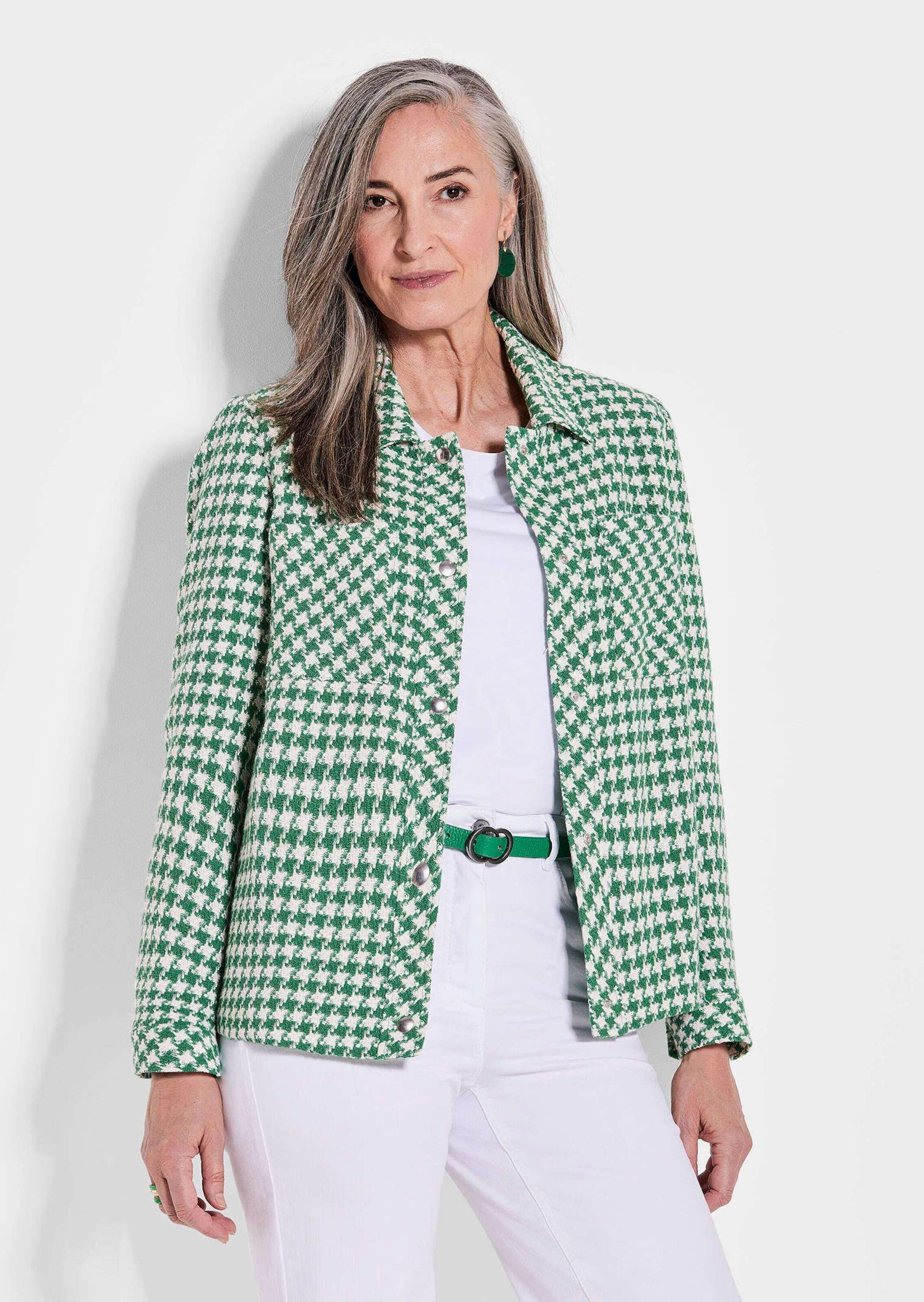 Goldner Women's Houndstooth Jacket Blazer Green Size 44 2