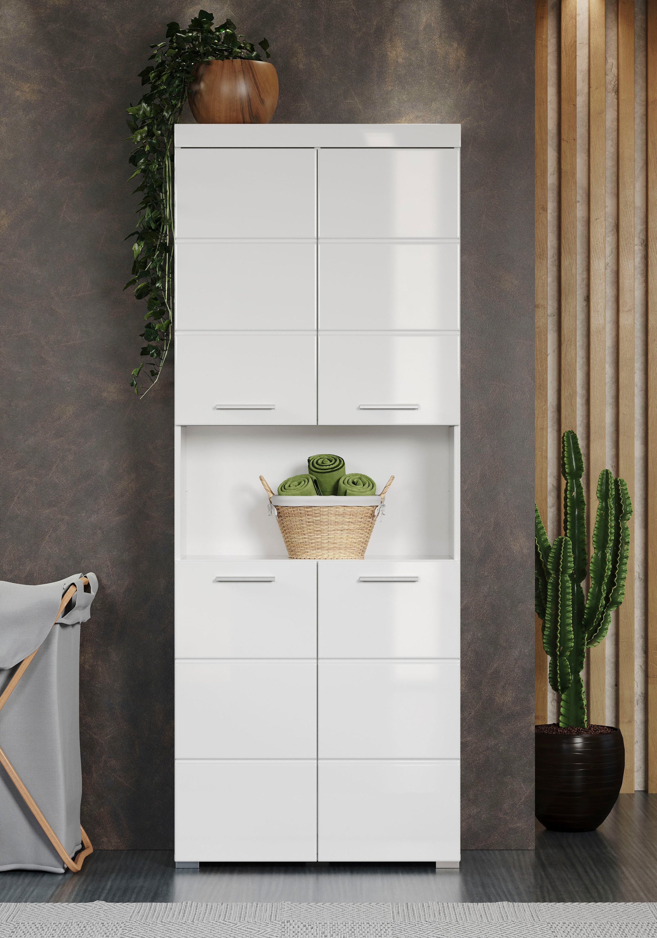 INOSIGN Hochschrank »Avena, Badezimmerschrank, Küchenschrank«, Badezimmerhochschrank mit offenem Fach, 4 Türen und 4 Einlegeböden