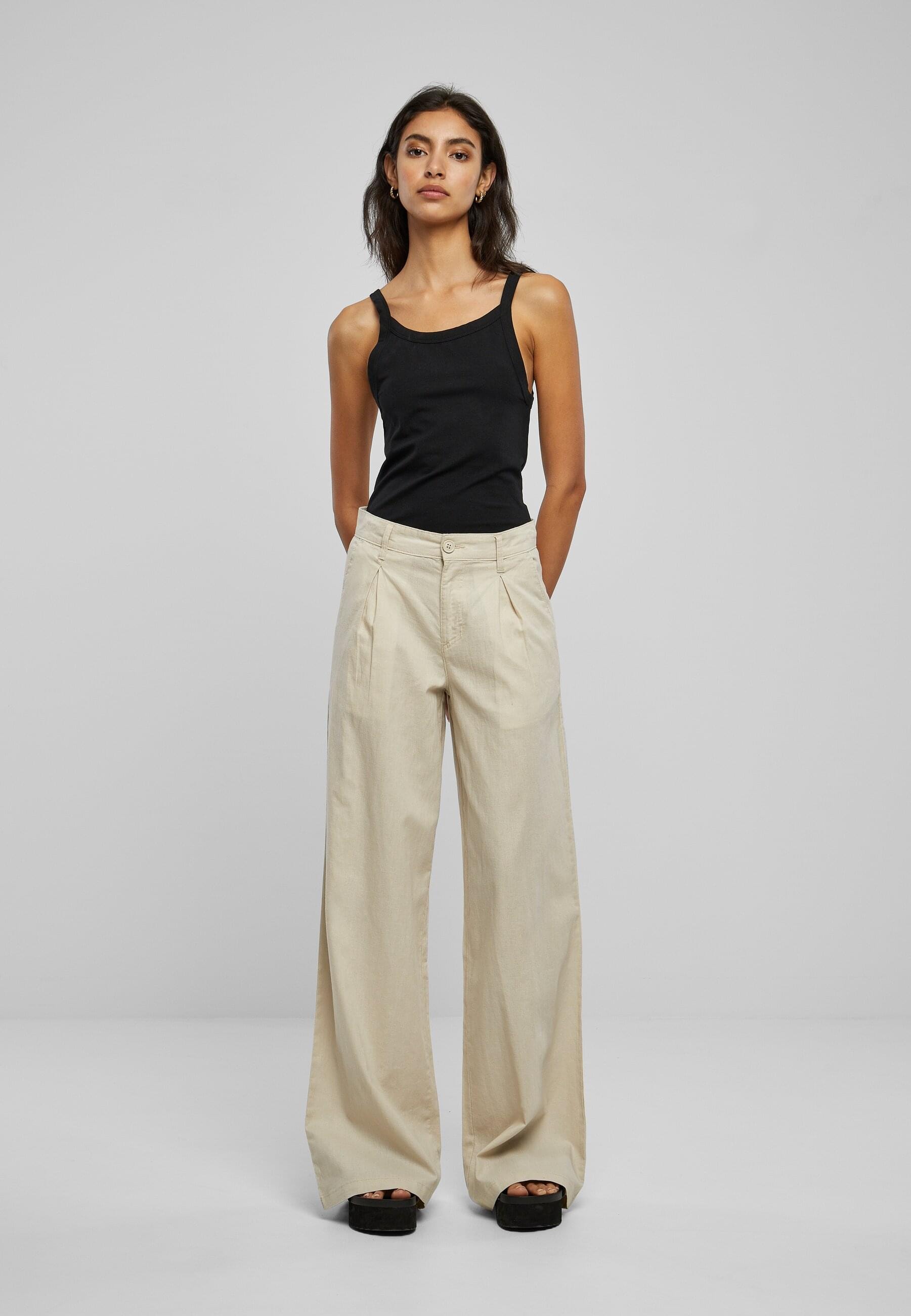 URBAN CLASSICS Stoffhose »Urban Classics Damen Ladies High Linen Mixed Wide Leg Pants«, (1 tlg.)