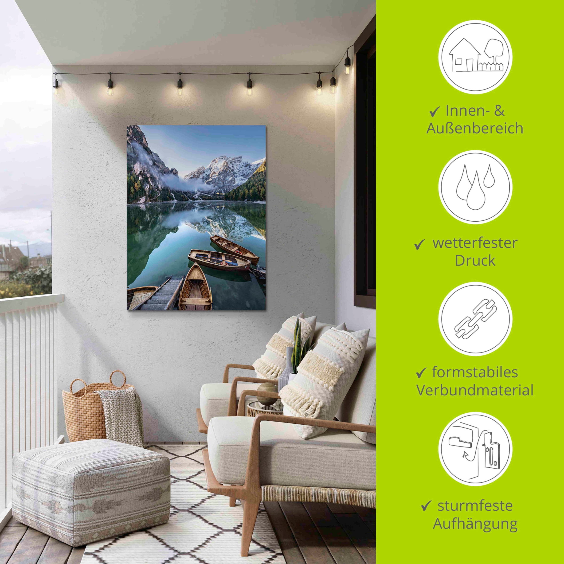 Artland Wandbild »Pragser Wildsee in Südtirol«, Bilder von Booten & Schiffen, (1 St.), als Alubild, Outdoorbild, Leinwandbild in verschied. Größen