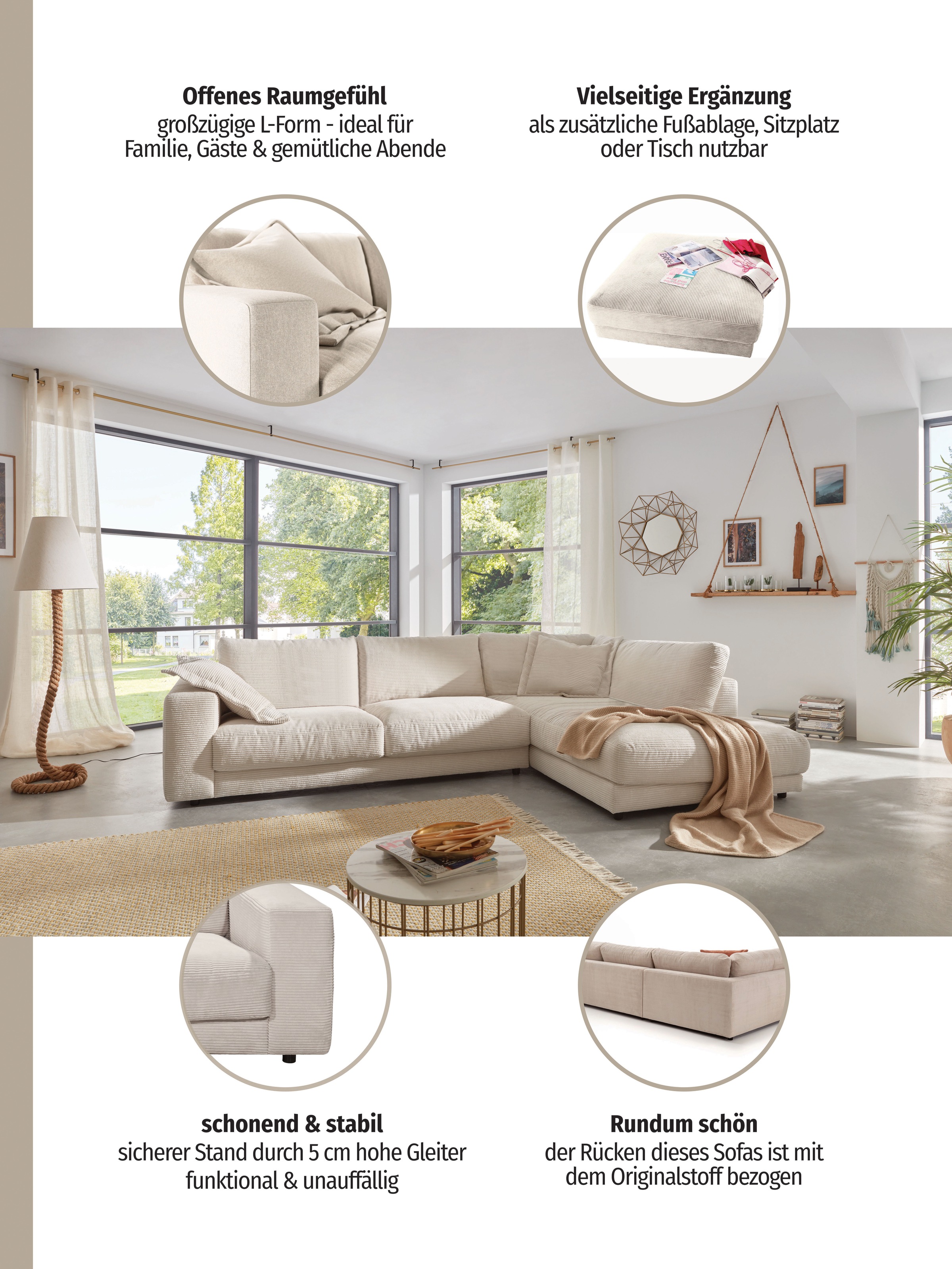 Thumbnail - Home affaire Ecksofa "Enisa XXL B/T/H: 325/224/85 cm L-Form" Kuschelig, gemütlich, in 5 Farben, Bezug in Cord, mit 2 Zie...