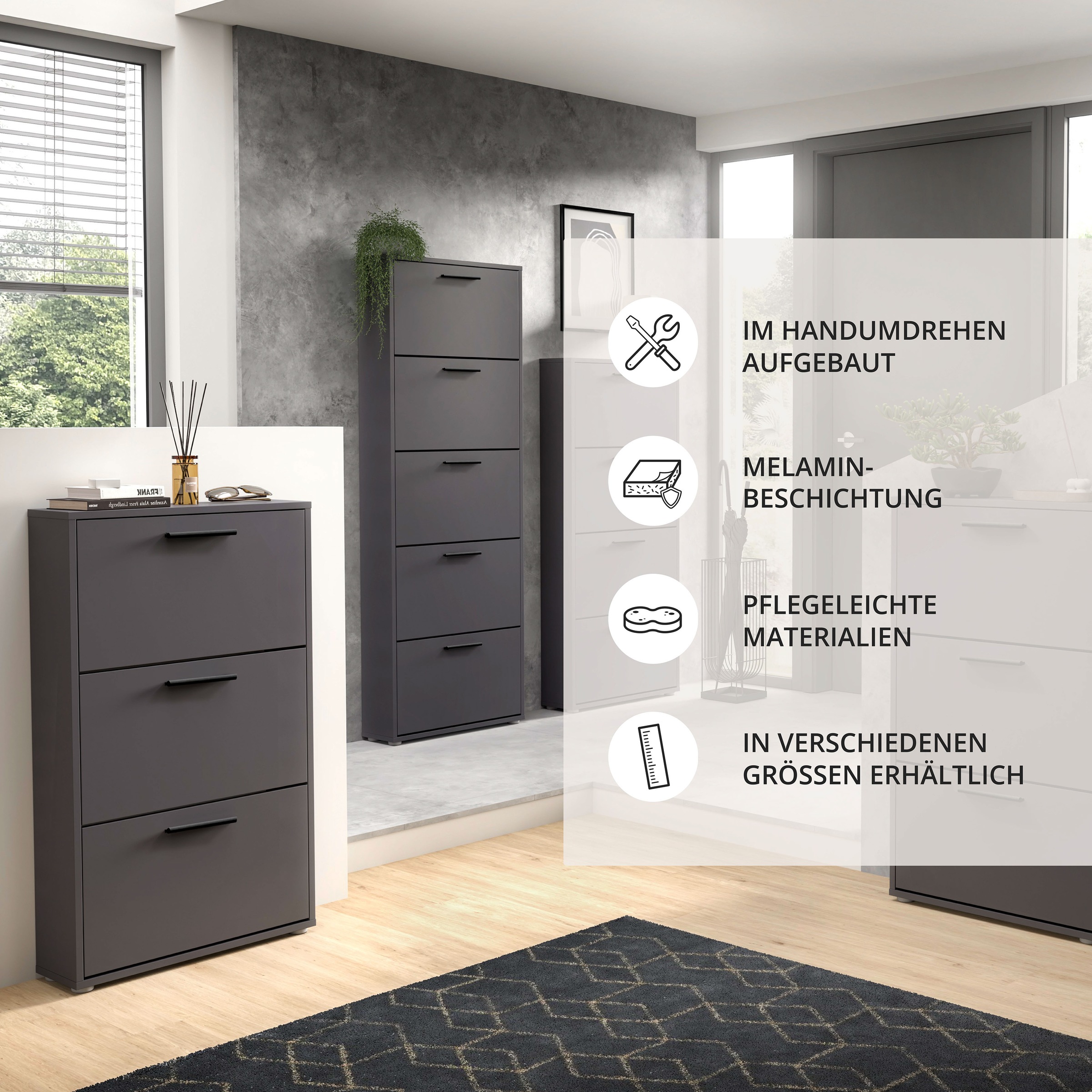 Thumbnail - HBZ Schuhkommode "Sam Schuhkipper, Schuhschrank BxHxT 59x169x17 cm" 1 Stk. tlg. mit 5 Klappen