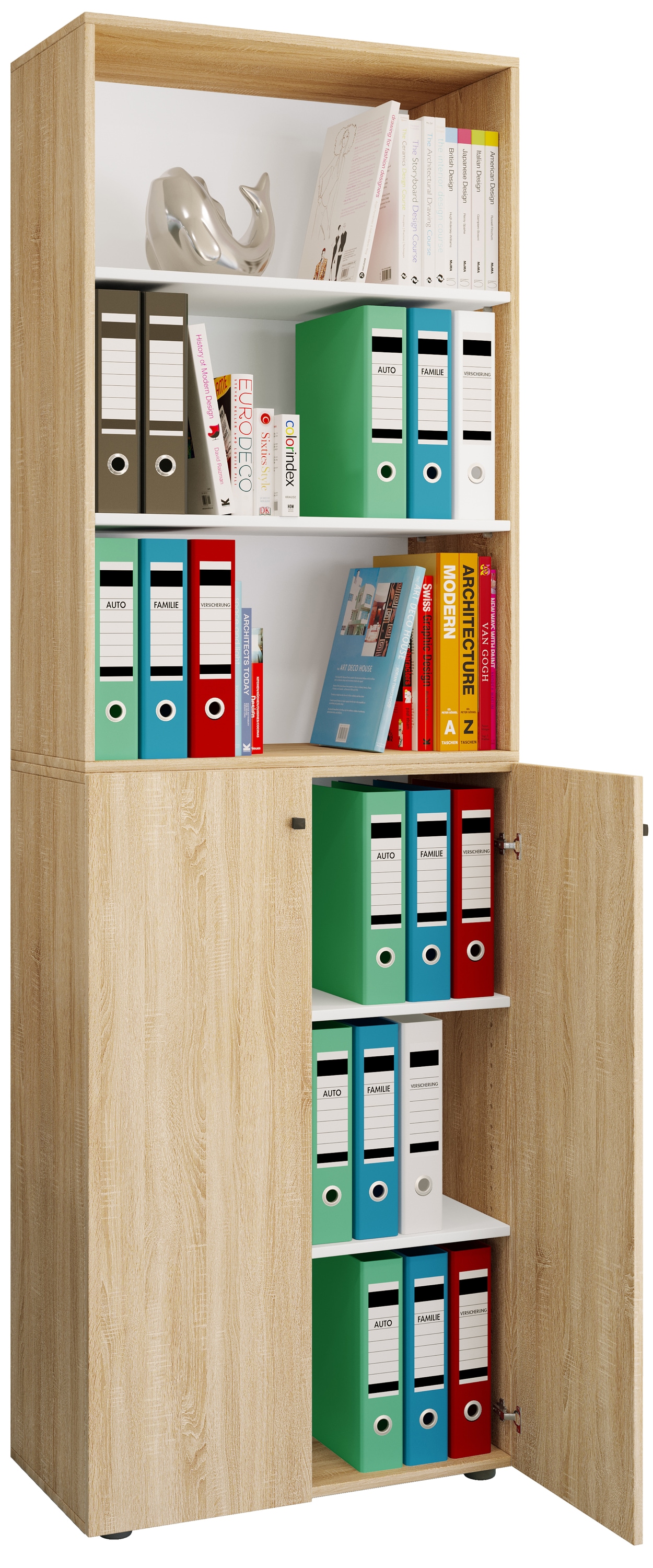 Aktenschrank VCM "Büroschrank Regal Ordner Aktenschrank Lona 6fach", braun (sonoma, eiche), B:70cm T:40cm, Obermaterial: 100% Holz Wood., Schränke - B