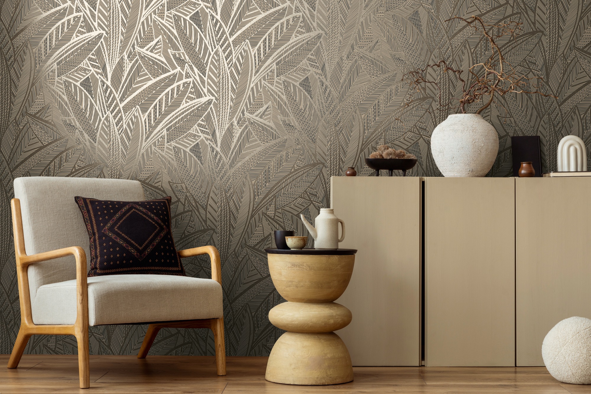 A.S. Création Vliestapete »French Affair Blätter-Tapete Mustertapete Floral Blattmuster«, leicht glänzend, Vliestapete Blatt-Motiv für Schlafzimmer Küche Wohnzimmer Blätter Flur