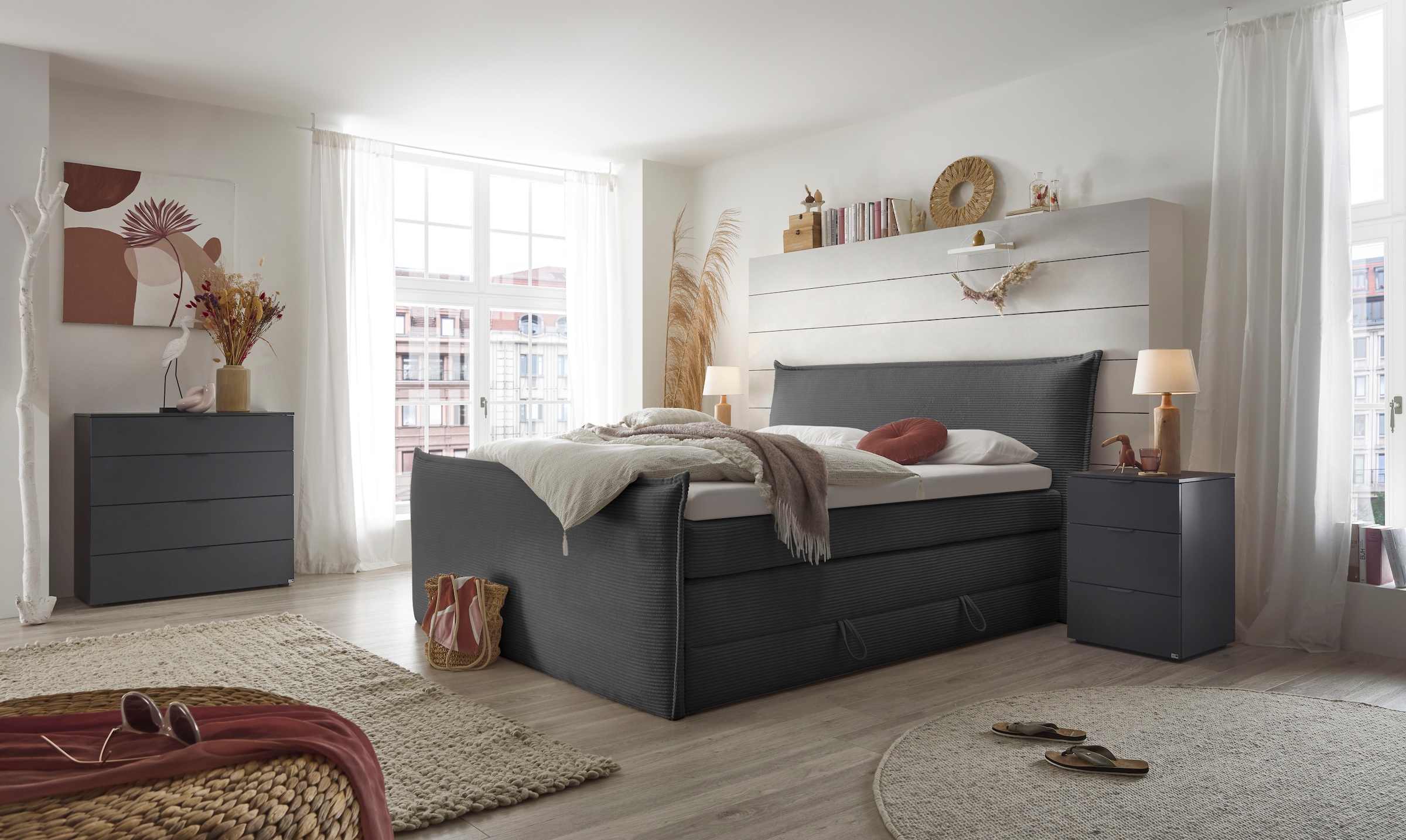 set one by Musterring Boxspringbett "Florida" in modernem Cord-Bezug, mit B günstig online kaufen