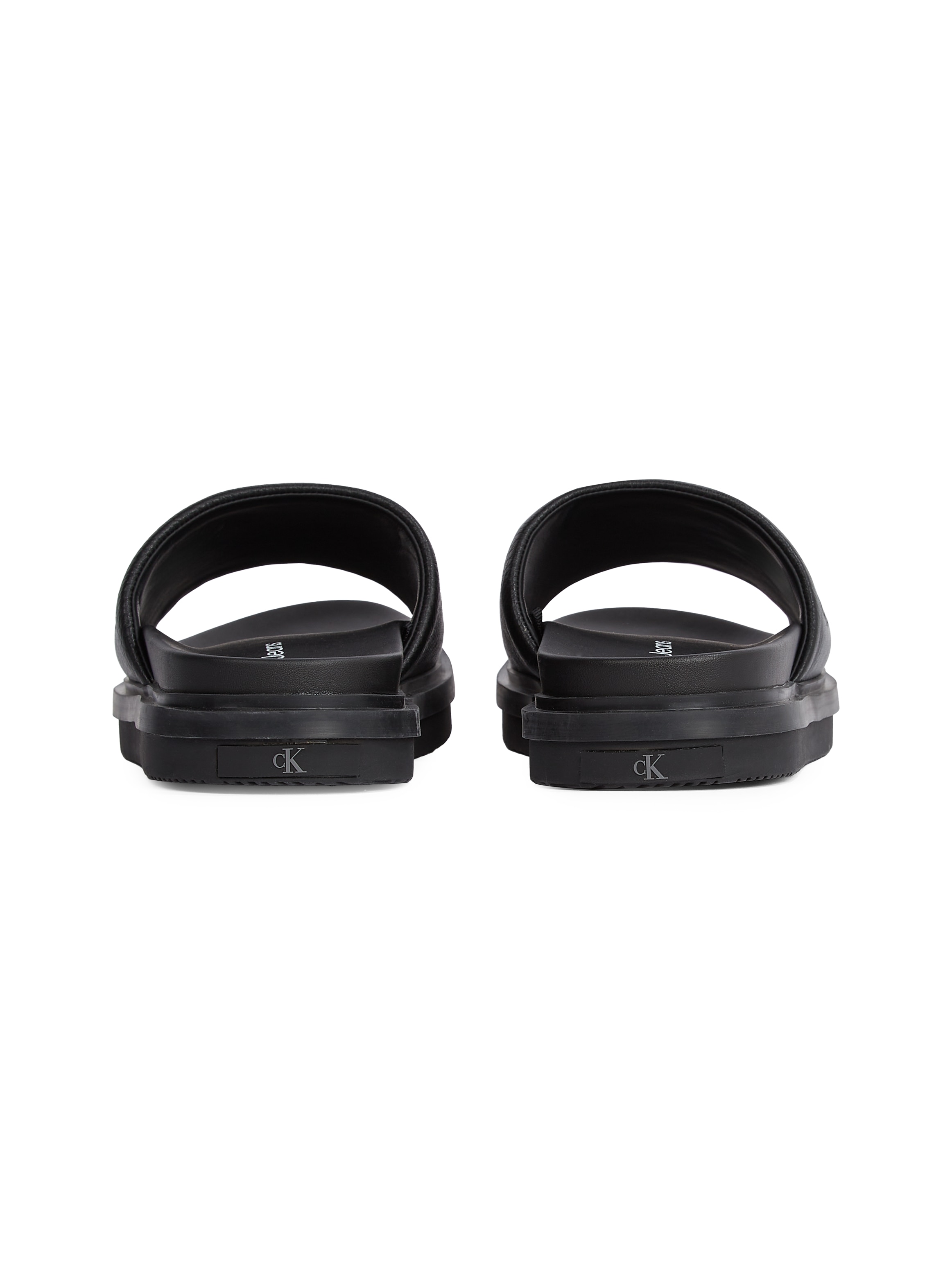 Calvin Klein Jeans Pantolette »FLAT MOLDED SLIDE SANDAL LTH«, Poolslides, Sommerschuh, Strandschuh, Schlappen mit CK Prägung