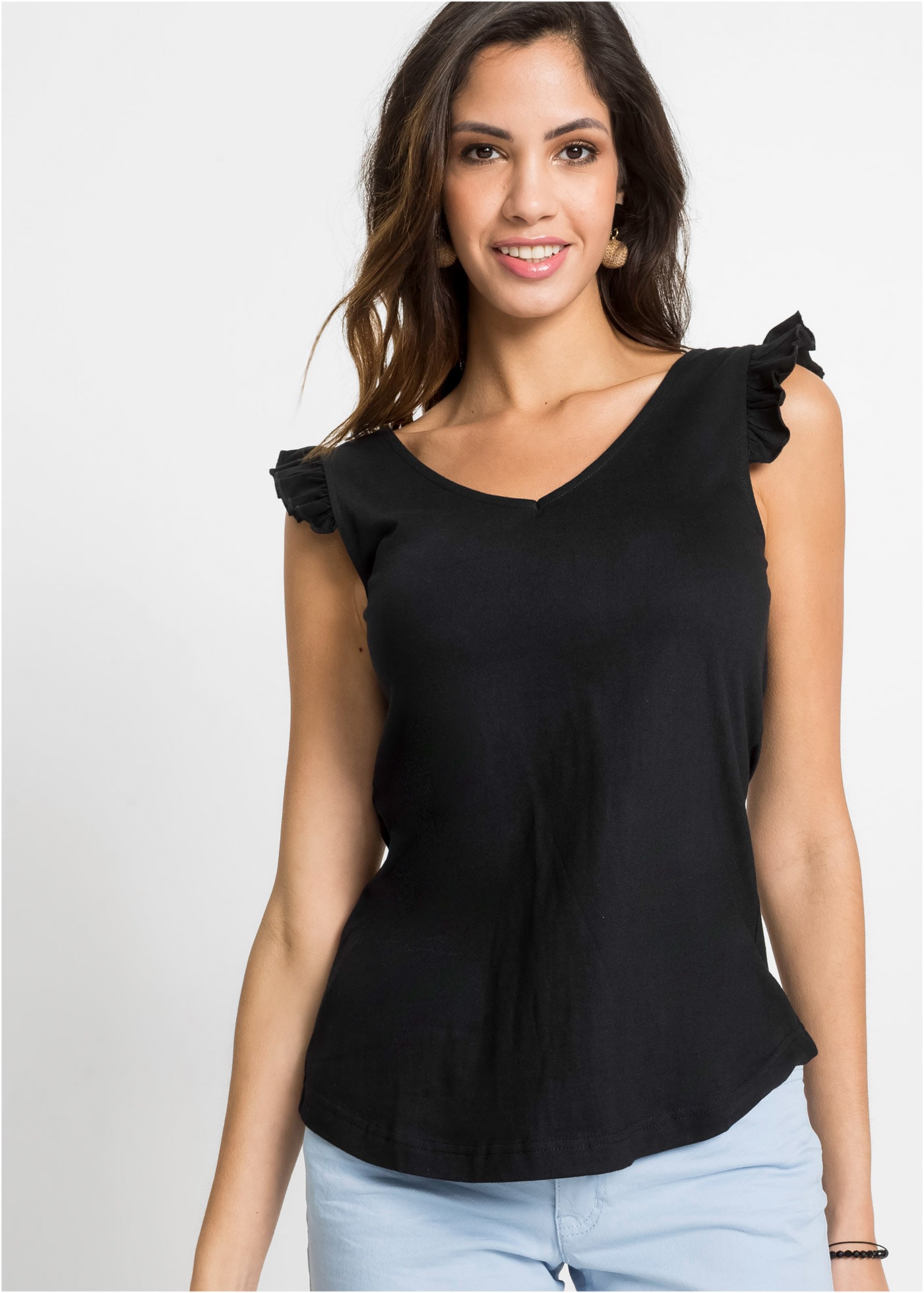 bonprix Shirttop lockerer loose fit, mit süßer Rüsche, aus Baumwolle