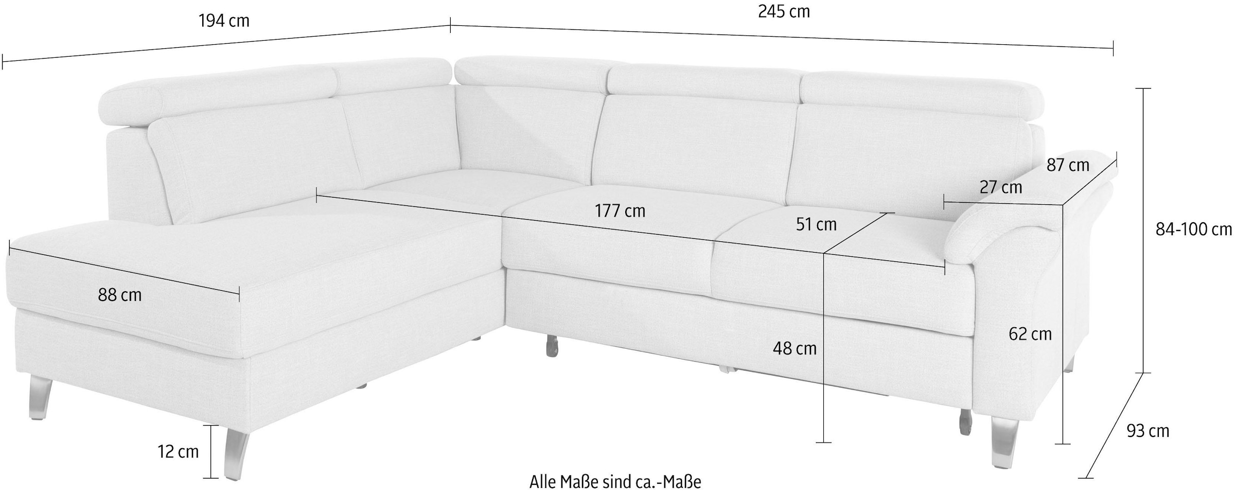 sit&more Ecksofa, inklusive Kopfteilverstellung, wahlweise mit Bettfunktion und Bettkasten