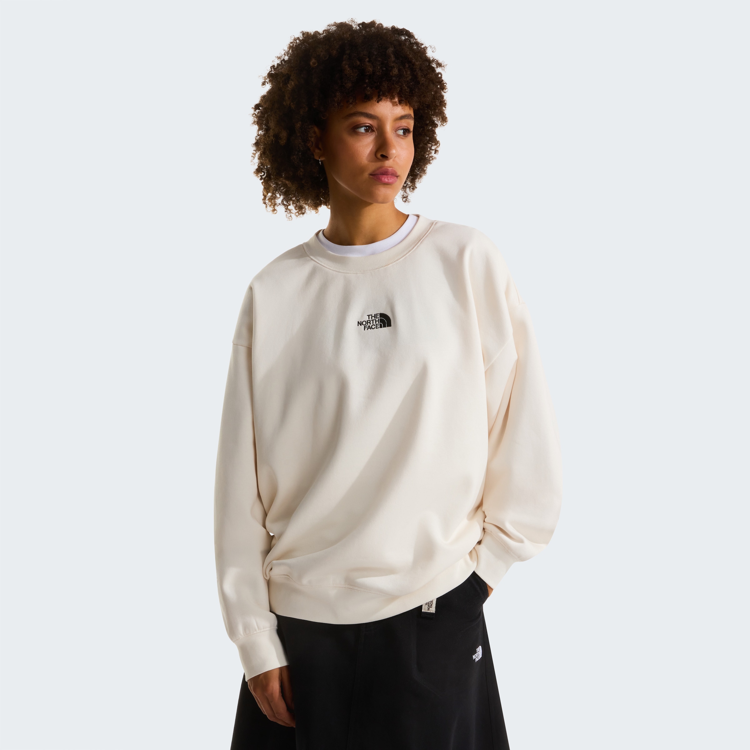 Sweatshirt THE NORTH FACE "W ESSENTIAL OVERSIZE CREW", Damen, Gr. XXL, weiß dune, Obermaterial: 68% Baumwolle, 32% Polyester, Sweatshirts Sweatshirt, sportlicher Stil, aus Baumwolle und Polyester