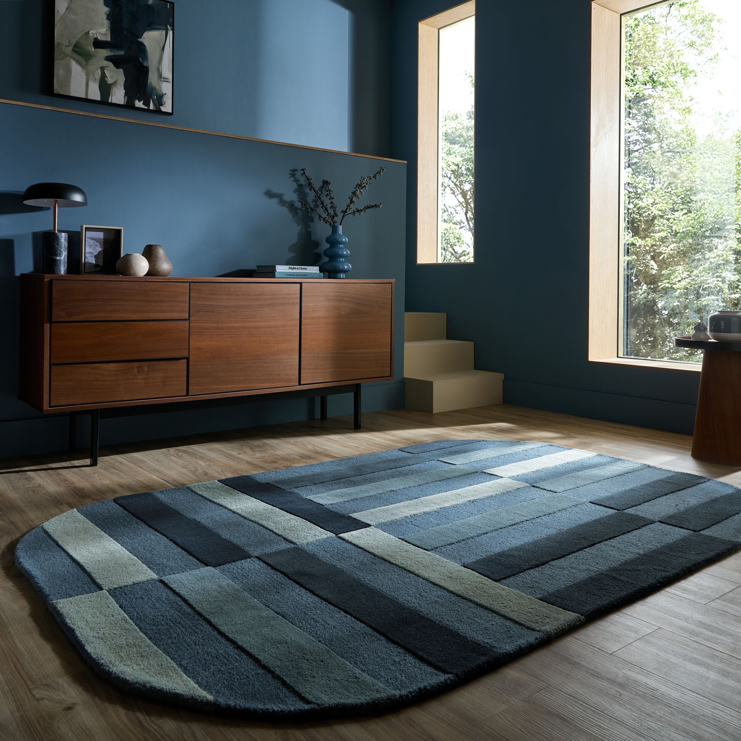 FLAIR RUGS Wollteppich "ELDON" oval 8 mm Höhe Trendiges Streifendesign im Retro-Sti