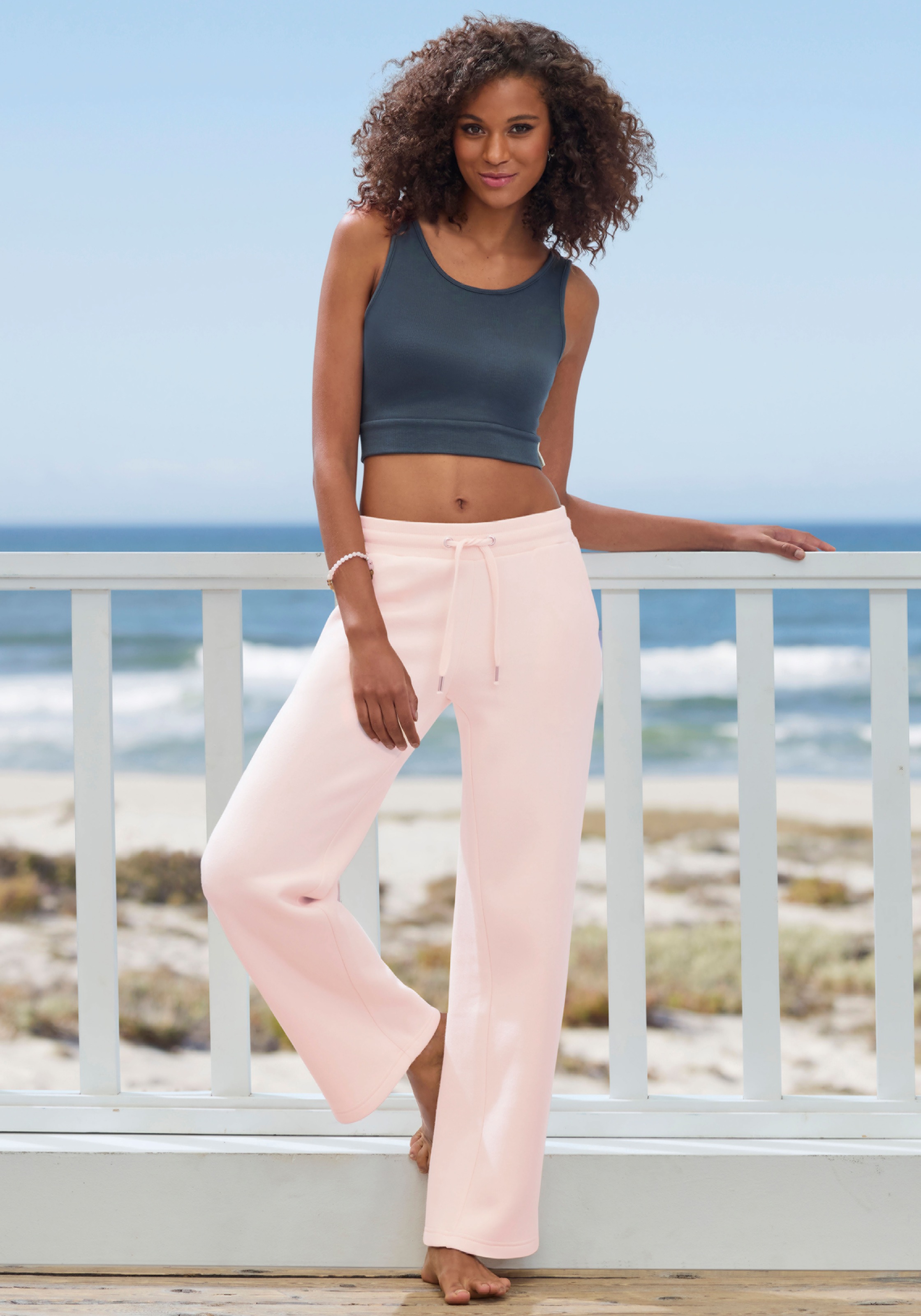 Relaxhose H.I.S, Damen, Gr. 52/54, N-Gr, rosa, angeraute Sweatware, Obermaterial: 50% Polyester, 30% Viskose, 20% Baumwolle, unifarben, Basic, bequem lang, Hosen Relaxhose, mit weitem Bein und aus ultraweicher Sweatqualität, Loungewear 2