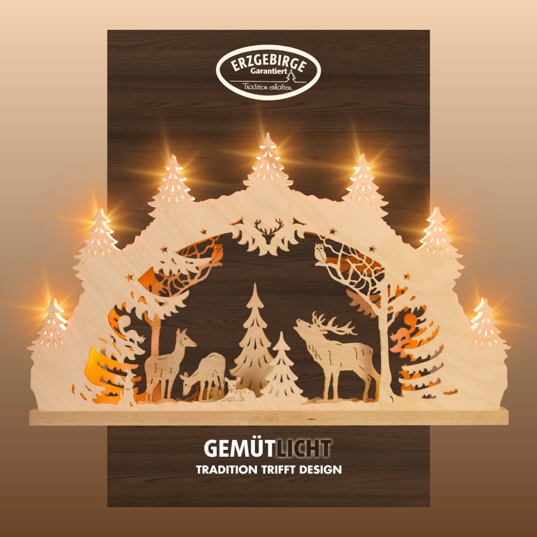 Weigla Schwibbogen "Hirschfamilie, Lichterbogen aus Holz, NATUR, Made in Ge günstig online kaufen