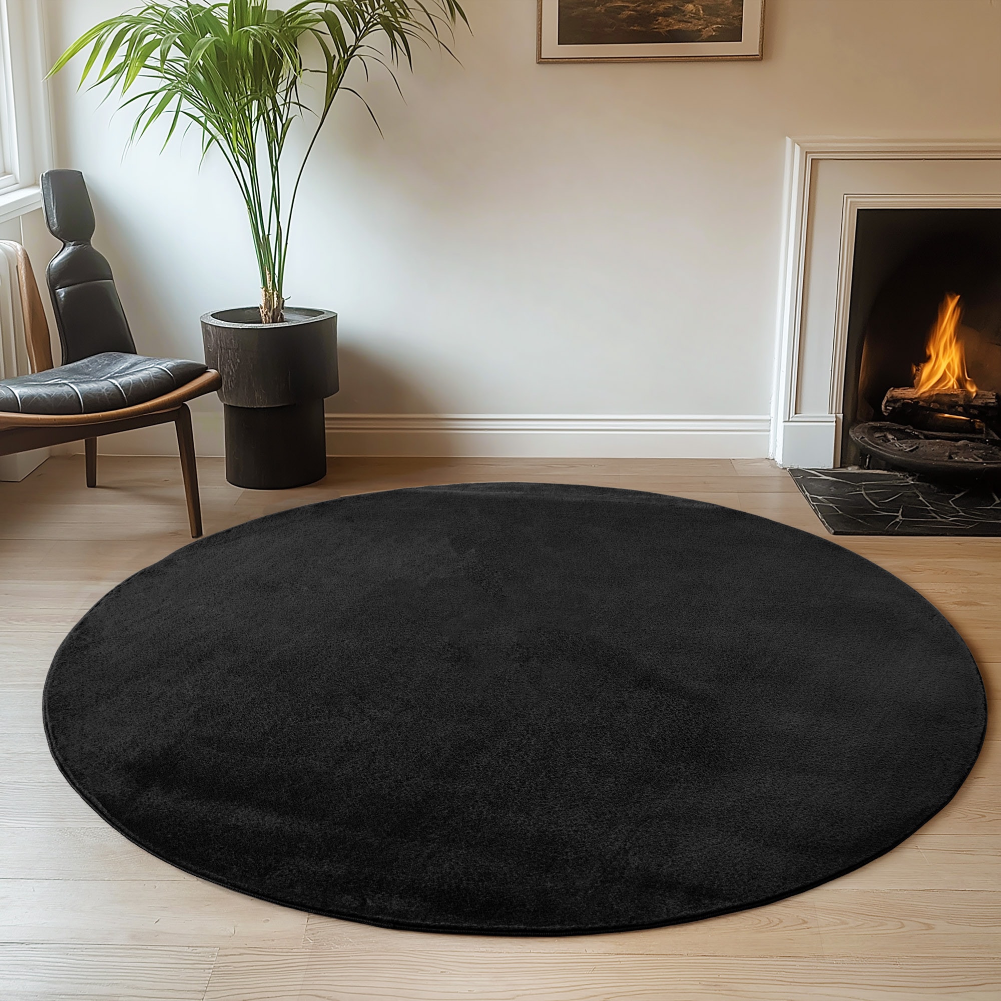 Teppich, H:11mm Ø:160cm, schwarz, AYYILDIZ TEPPICHE, Polyester, Wohnzimmer, Teppiche, "JOY 1400, auch als Läufer und in Rund erhältlich", besonders