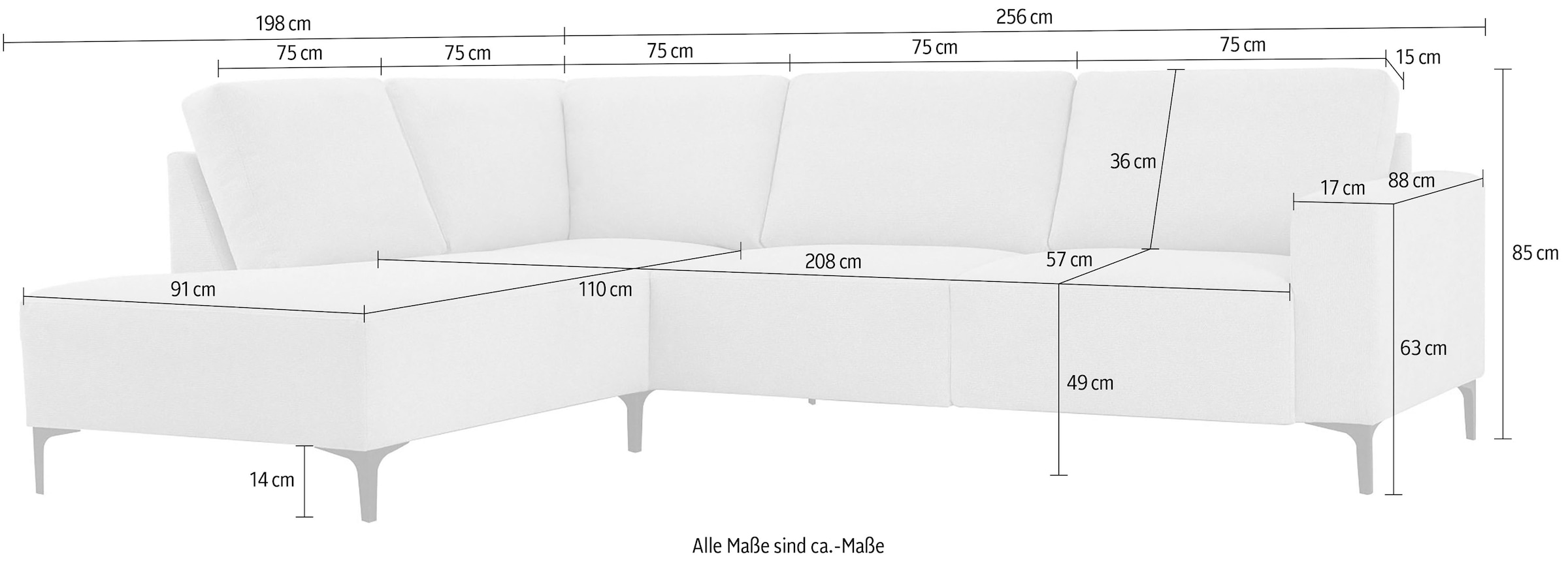Home affaire Ecksofa »Tournon«, L-Form, Breite 256 cm, Webstoff, Chenille