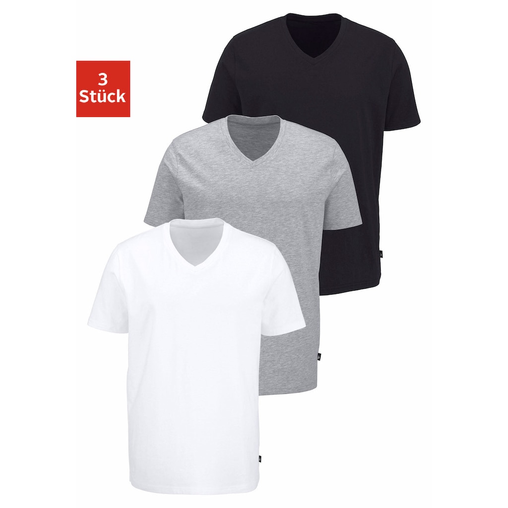 Bruno Banani T-Shirt, (3 tlg., 3er-Pack), mit V-Ausschnitt, perfekte Passform, aus elastischer Baumwolle