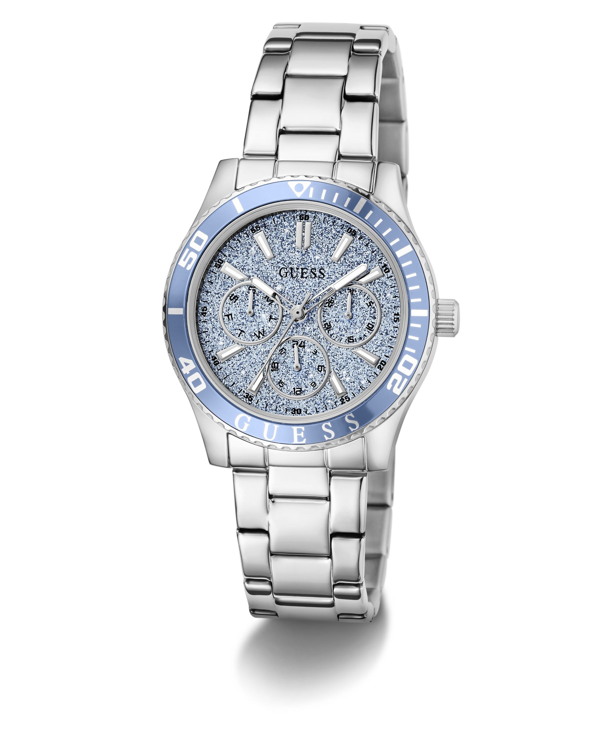 Guess Multifunktionsuhr »MARIANA« Quarzuhr, Armbanduhr, Damenuhr, Edelstahlarmband, analog, Wochentag