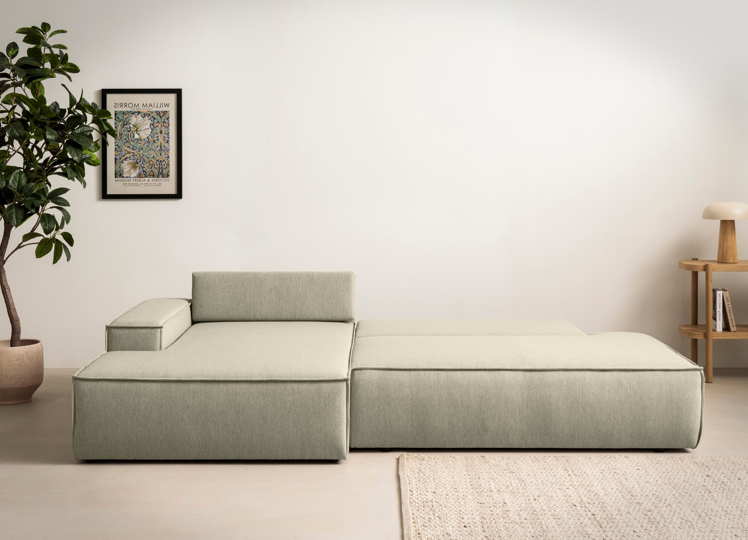 Home affaire Ecksofa »SHERWOOD, Schlafsofa in L-Form offen (275cm), Cord, Leinenoptik«, Schlaffunktion und Bettkasten, Kedernaht, hoher Sitz- & Liegekomfort