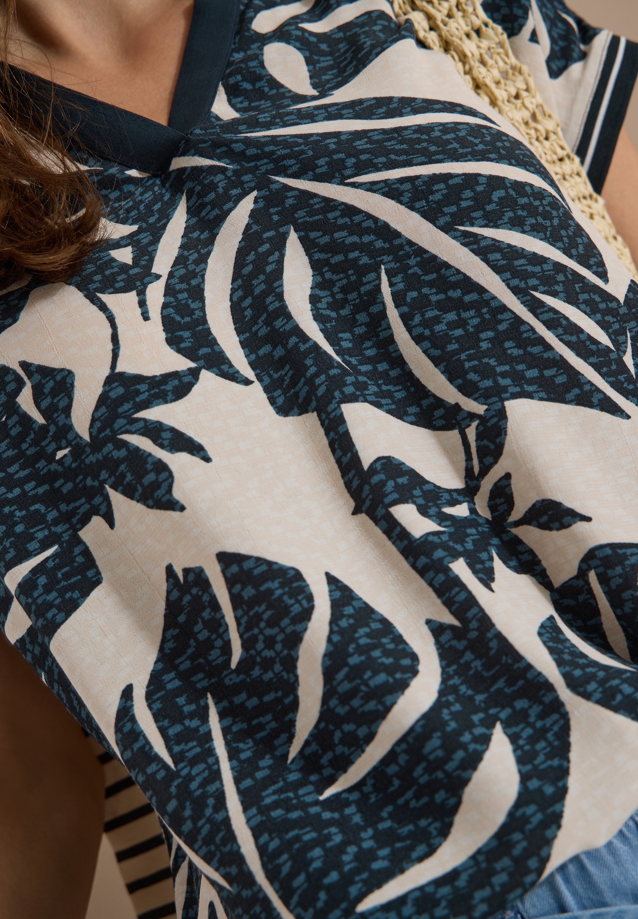 Cecil Shirtbluse Sommershirt mit Split Neck und Printmix