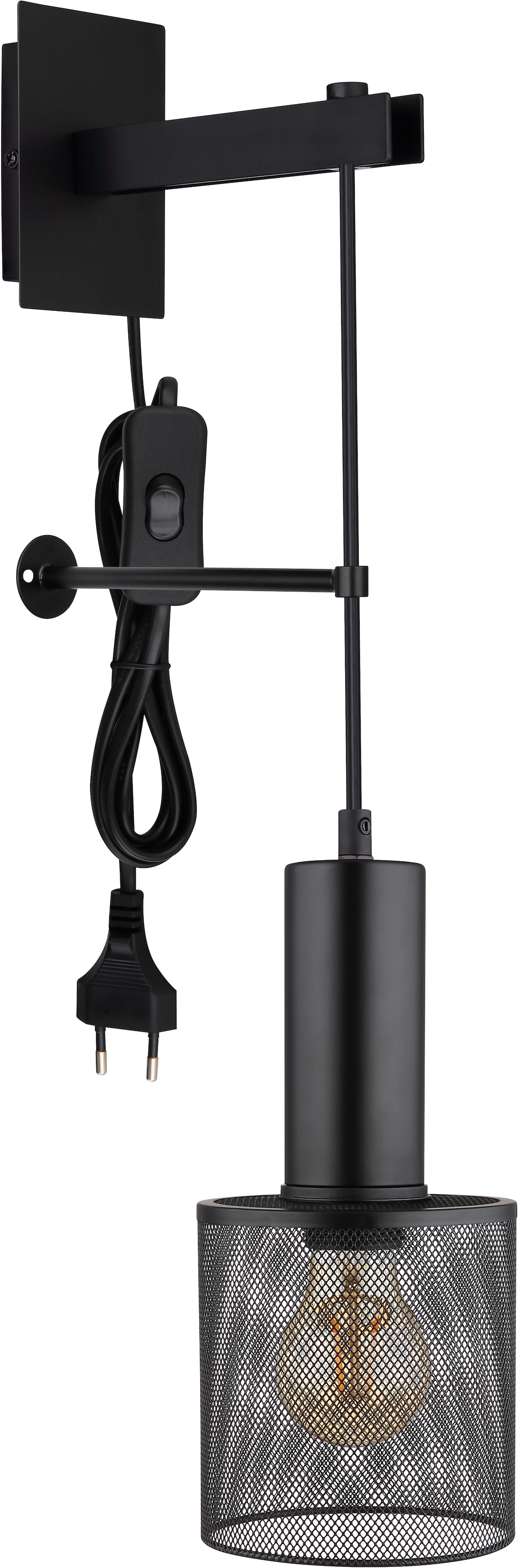 GLOBO LIGHTING Wandleuchte »JEDD«, Leuchtmittel E27 | ohne Leuchtmittel, Wandlampe/Metallgeflecht/schwarz/Wohnzimmer/Flur/inkl. Anschlusskabel