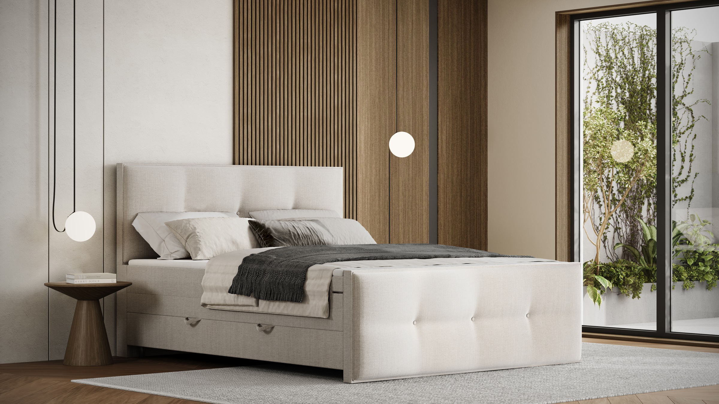 FORTE Boxspringbett »Eve inkl. zwei Bettkästen und Kaltschaum Topper«, und einer 7-Zonen-Tonnentaschen-Federkernmatratze (H3)