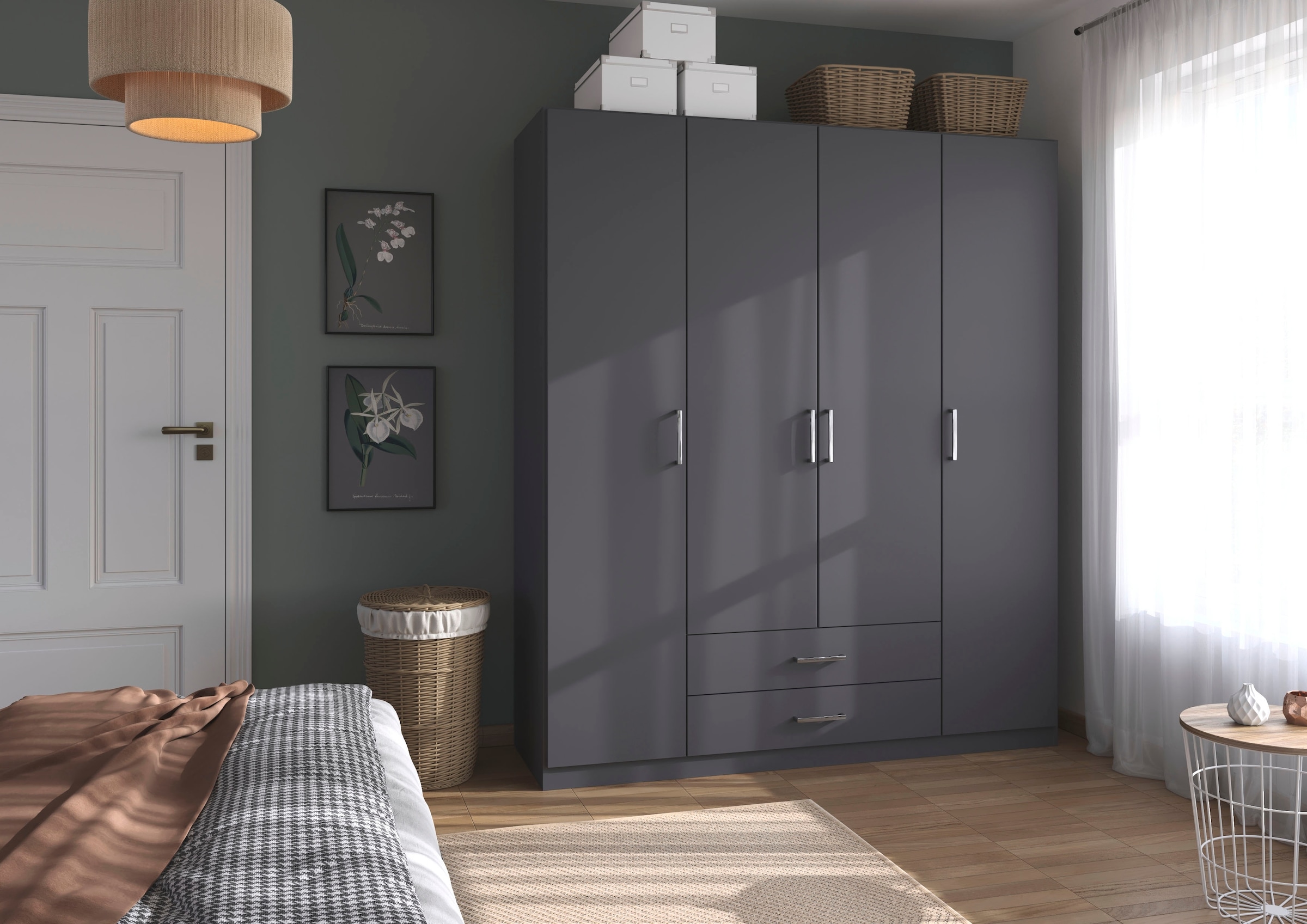 rauch Drehtürenschrank "Kleiderschrank Garderobe GAMMA Breiten 181 cm" in 3 Ausstattungen BASIC/CLASSIC/PREMIUM (inkl. SOFT-CLOSE-Funktion), mit Schubladen, verschiedene Griff-Varianten TOPSELLER MADE IN GERMANY