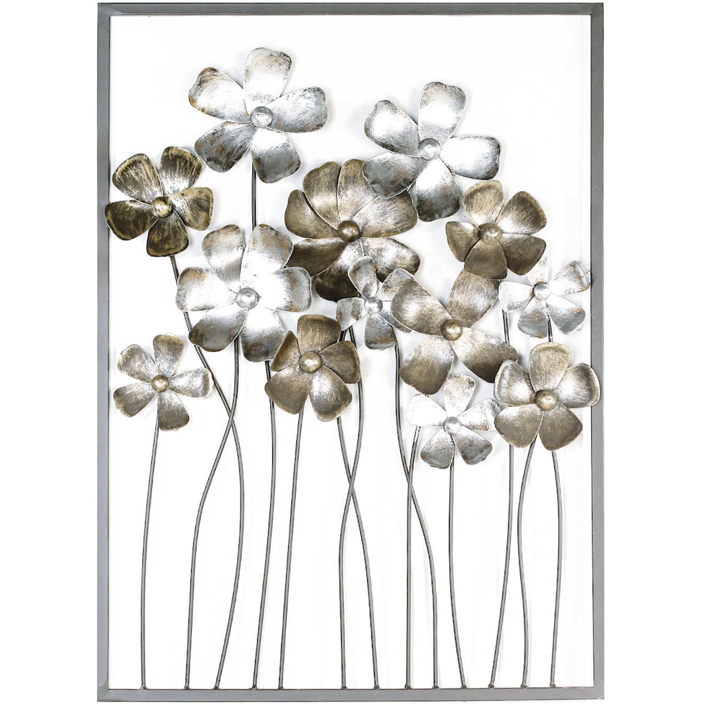 Wohnen Wohnaccessoires GILDE Wanddekoobjekt »Wandrelief Fleurs, braun/champagnerfarben«, (1 St.), Wanddeko, aus Metall, Blumen, 