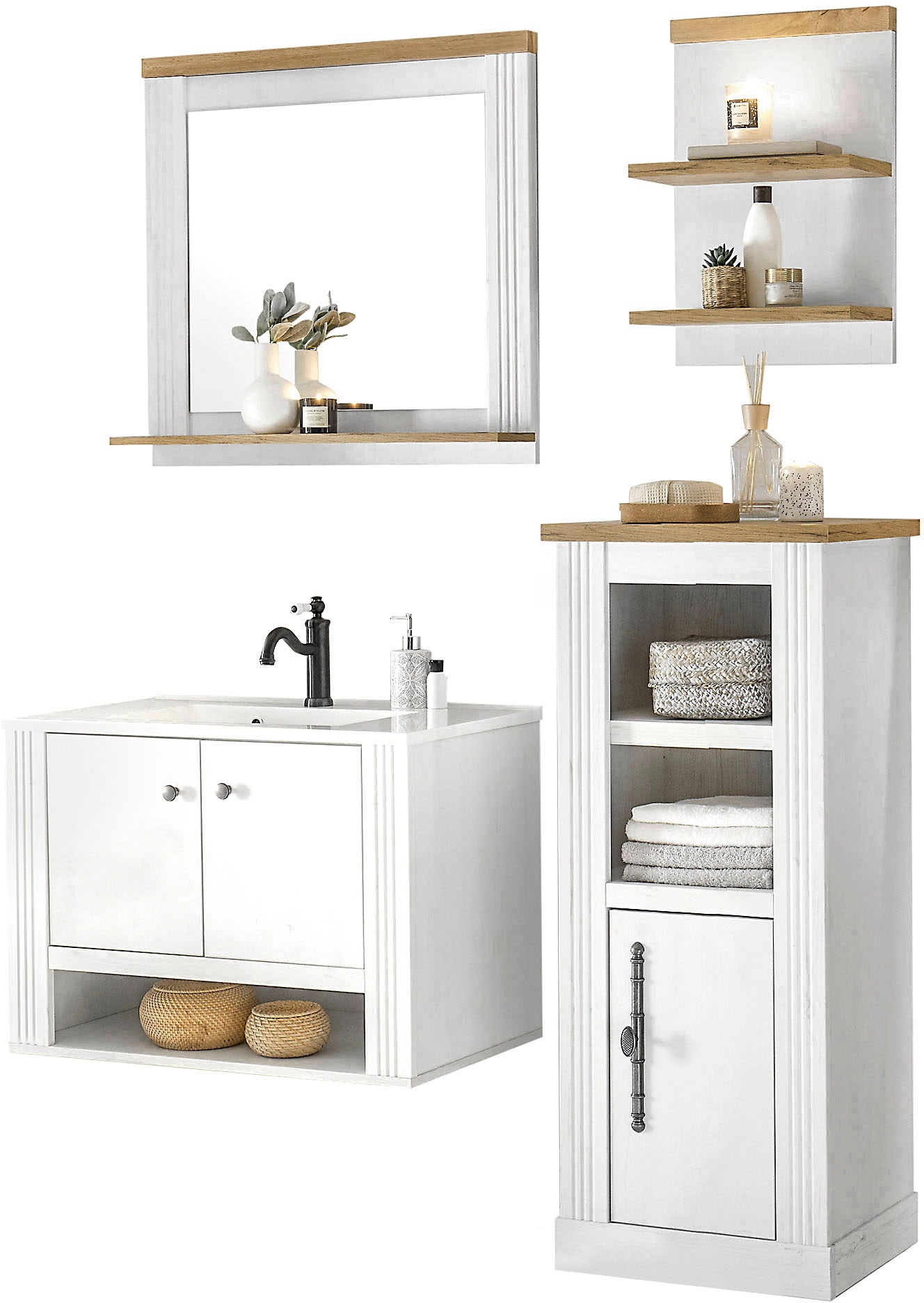 Thumbnail - Home affaire Badmöbel-Set "WESTMINSTER, Bad im Landhausstil, 4-teiliges Badezimmer" 4 Stk. tlg.