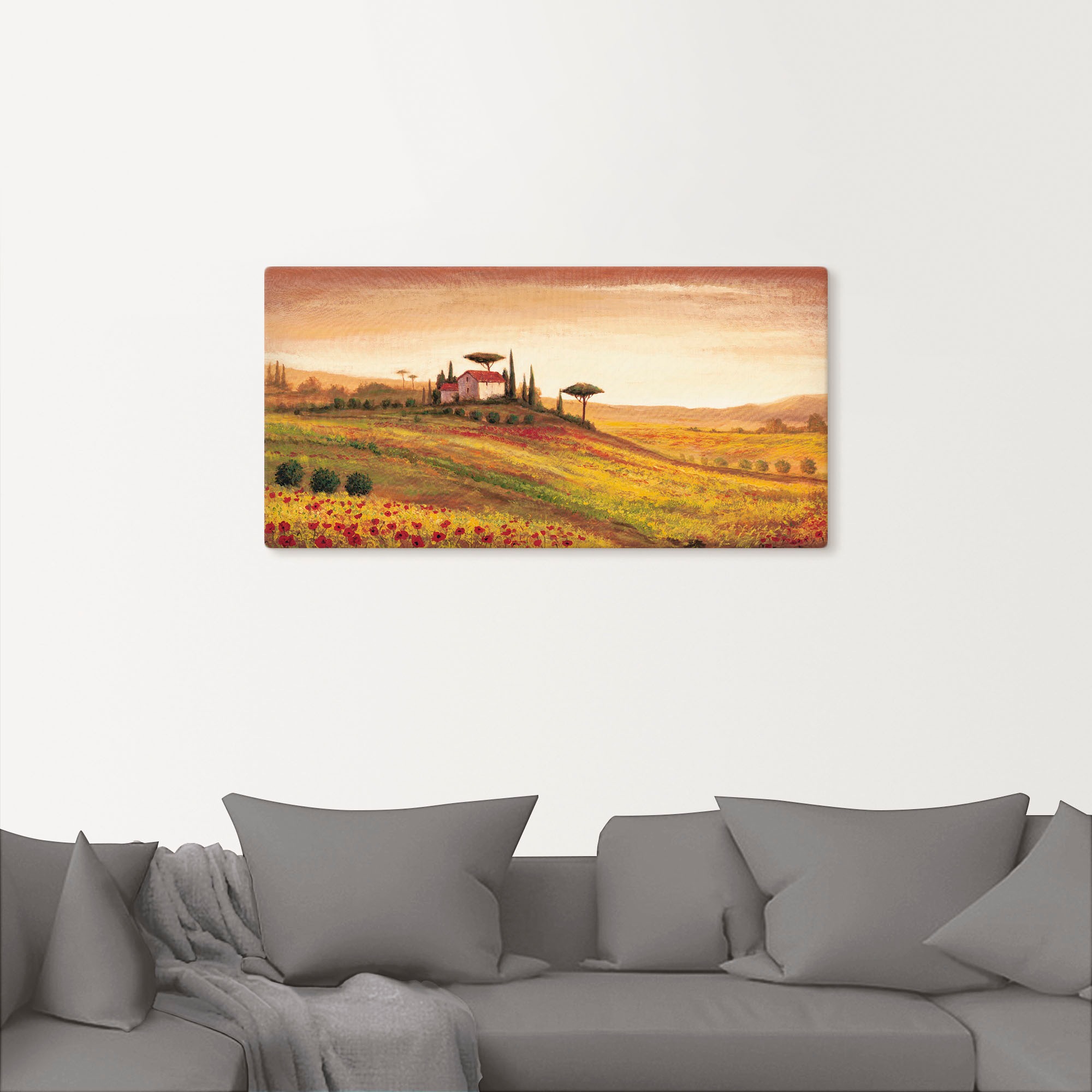 Artland Leinwandbild "Toskanalandschaft mit Mohnblumen" Europa 1 Stk. tlg. günstig online kaufen