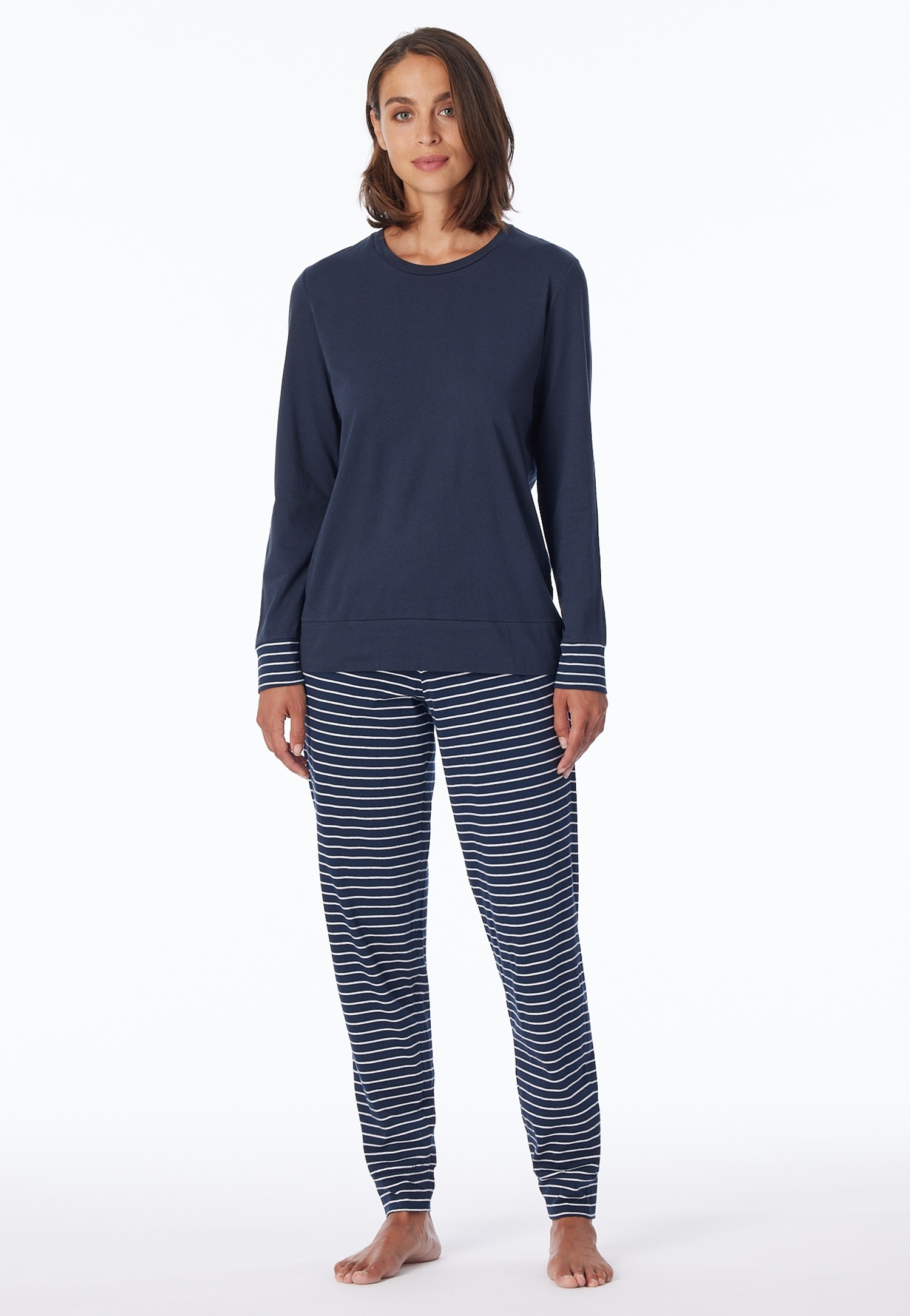 uncover by SCHIESSER Schlafanzug »UNCOVER Nightwear«, (2 tlg.), Rundhalsausschnitt, Pure Cotton, Streifen, Single Jersey, Langarm