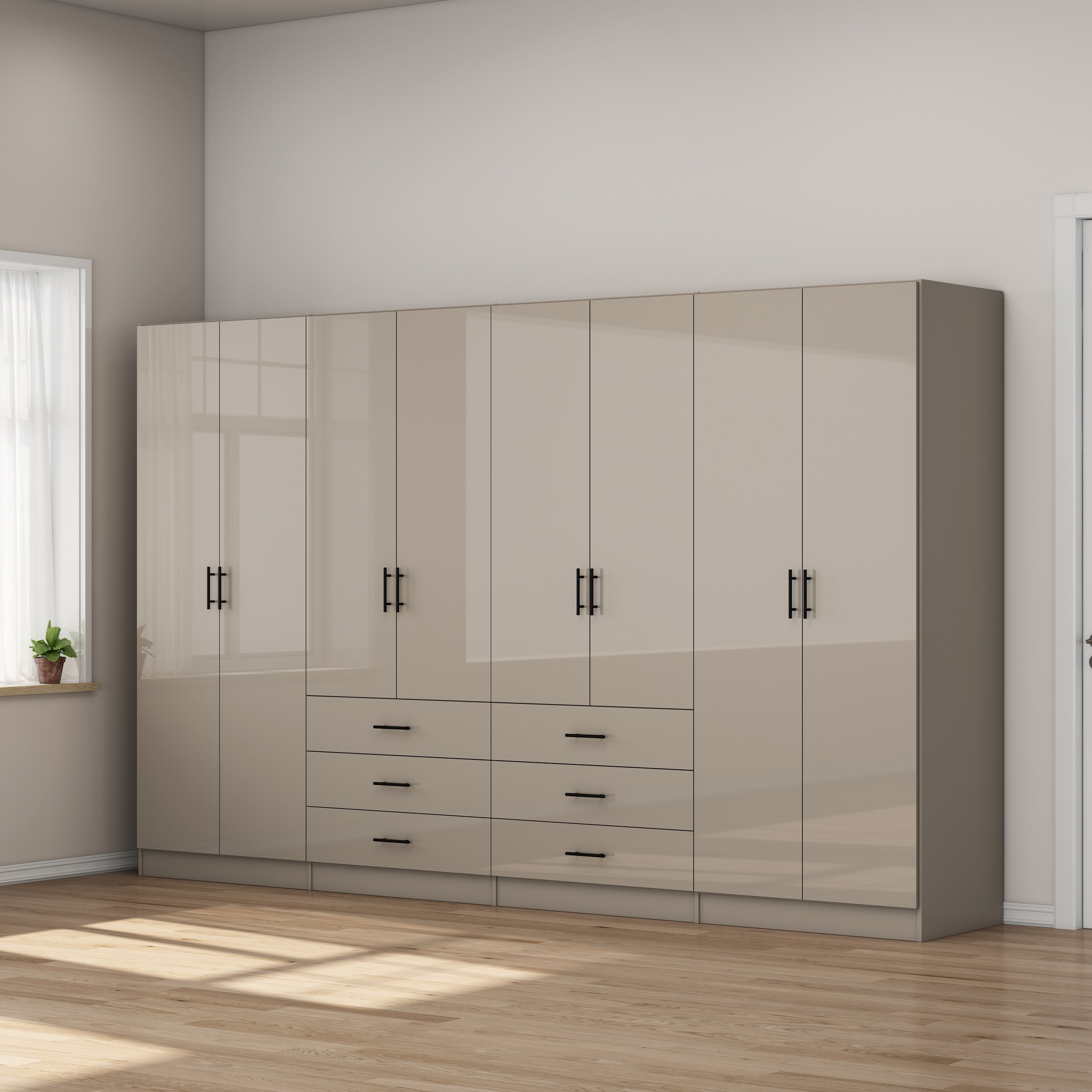 OTTO home Kleiderschrank »Trento Schlafzimmerschrank Garderobe hochglanz« Schrank mit 8 Türen und 6 Schubladen, hochglänzende Fronten