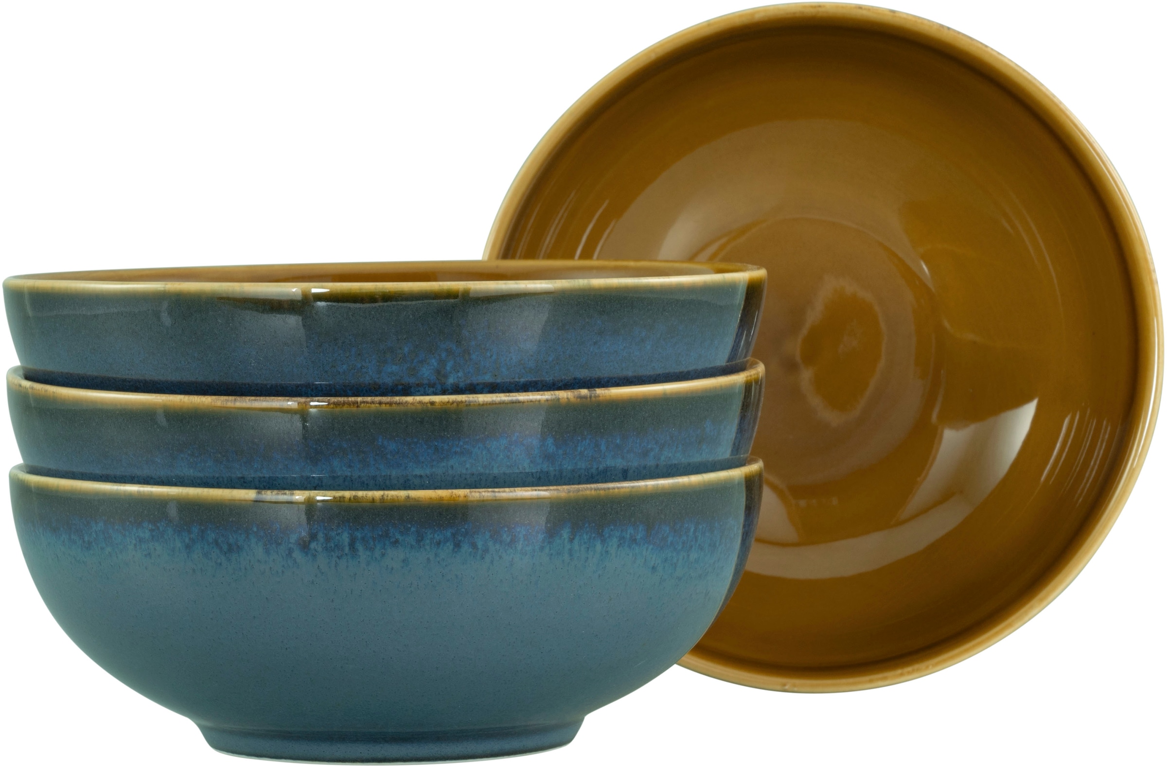 CREATABLE Schale "Mallorca, Smoothie Bowl 4-tlg", Ø 16,5cm, blau, Schüsseln, Spezialglasur mit Vintage Außenrand