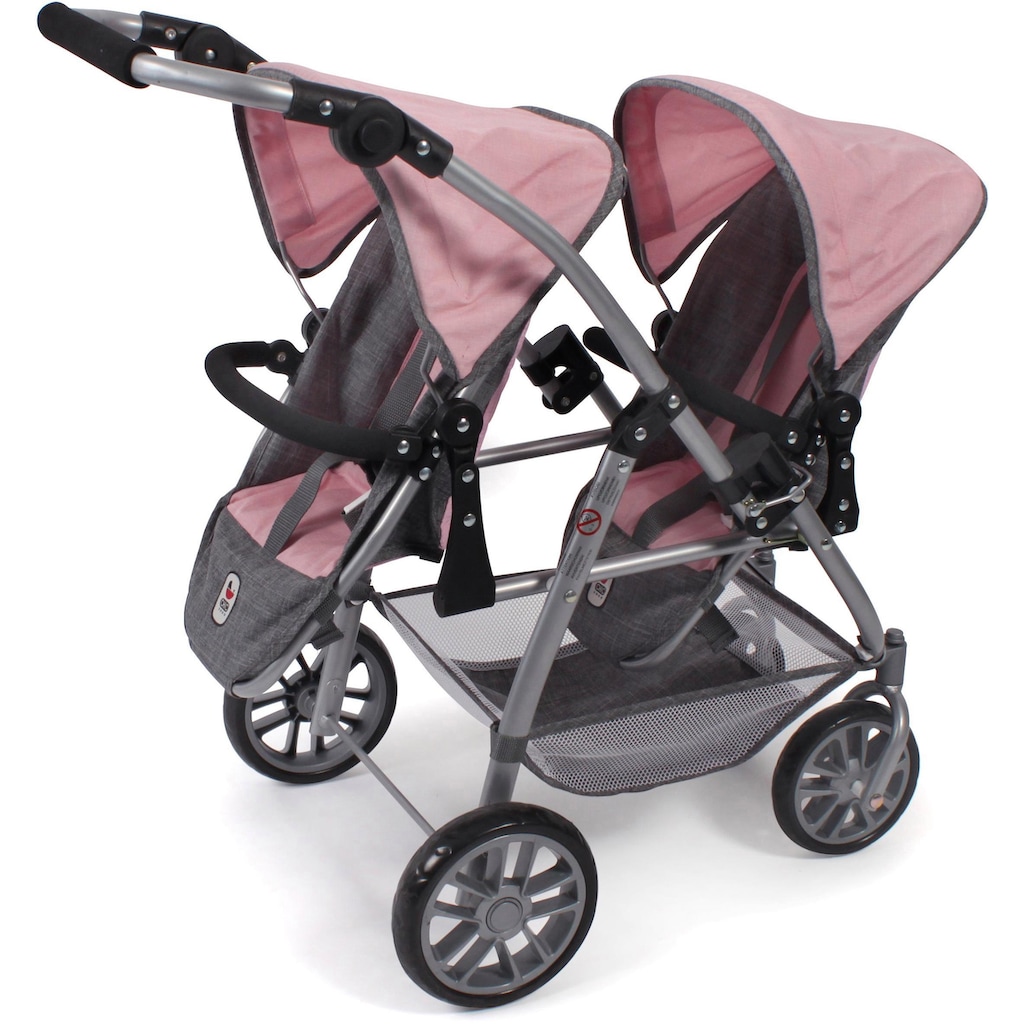 CHIC2000 Puppen-Zwillingsbuggy »Tandem-Puppen-Buggy Vario, Grau-Rosa«