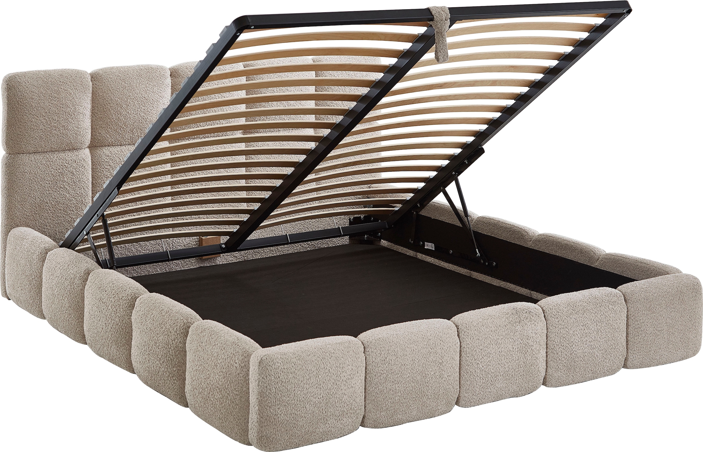 ATLANTIC home collection Polsterbett »"Jane" mit großen Stauraum«, luxurious gepolstertes Kopfteil und Rahmen, Bezug mit Bouclécharakter