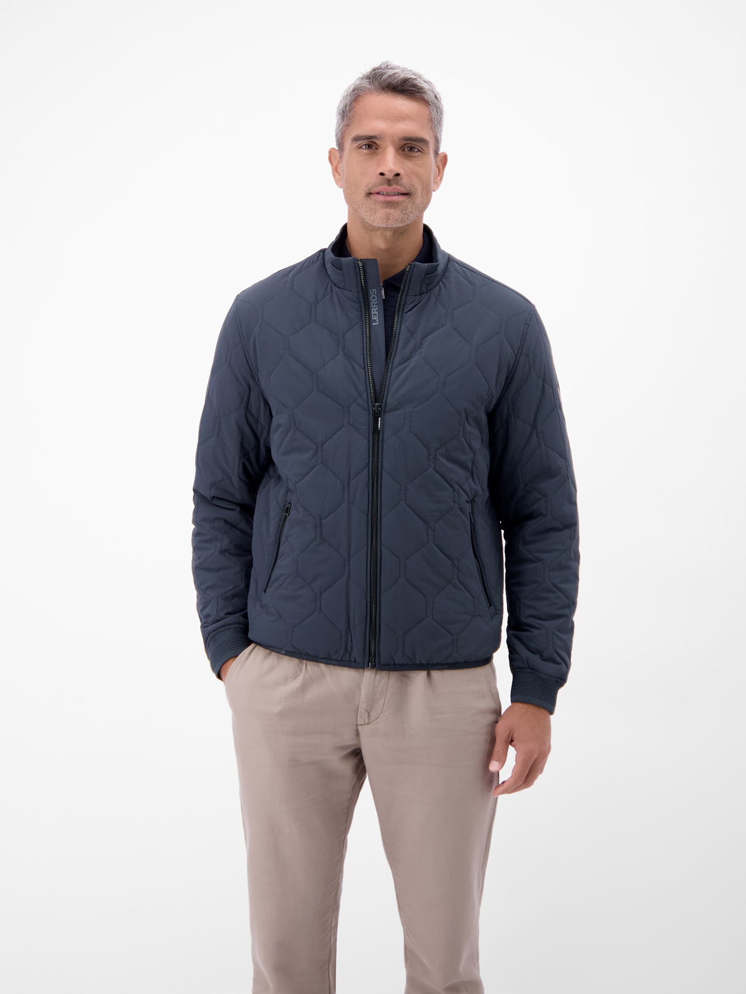 Outdoorjacke LERROS "Steppjacke im Waben-Design", Herren, Gr. S, blau night, 87% Nylon, 13% Elasthan, Jacken Outdoorjacke