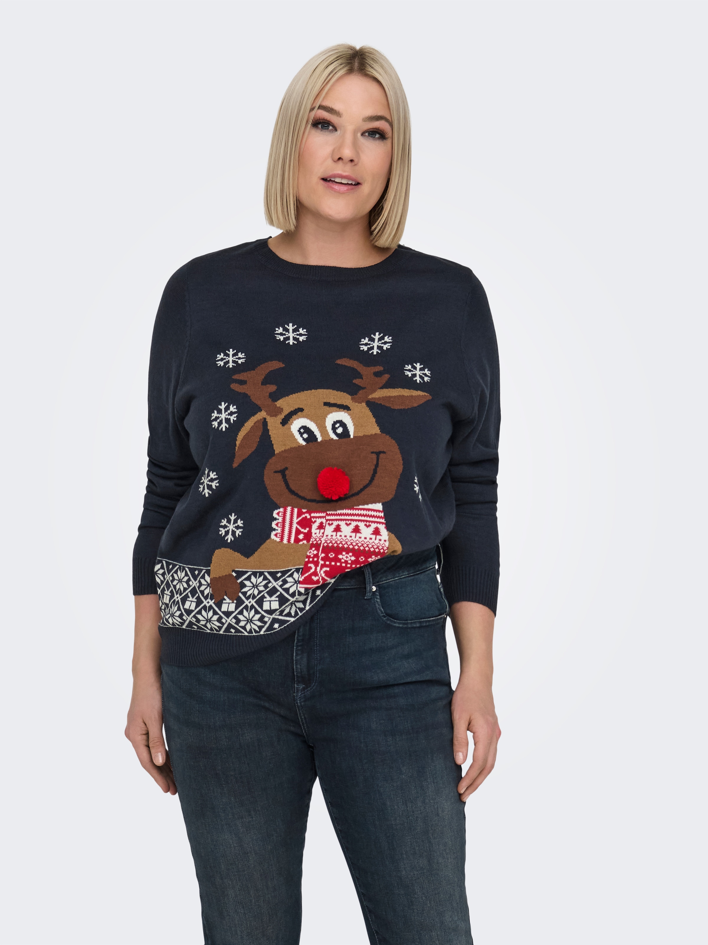 ONLY CARMAKOMA Weihnachtspullover "CARXMAS LS O-NECK MIX DETAIL BOX KNT" günstig online kaufen