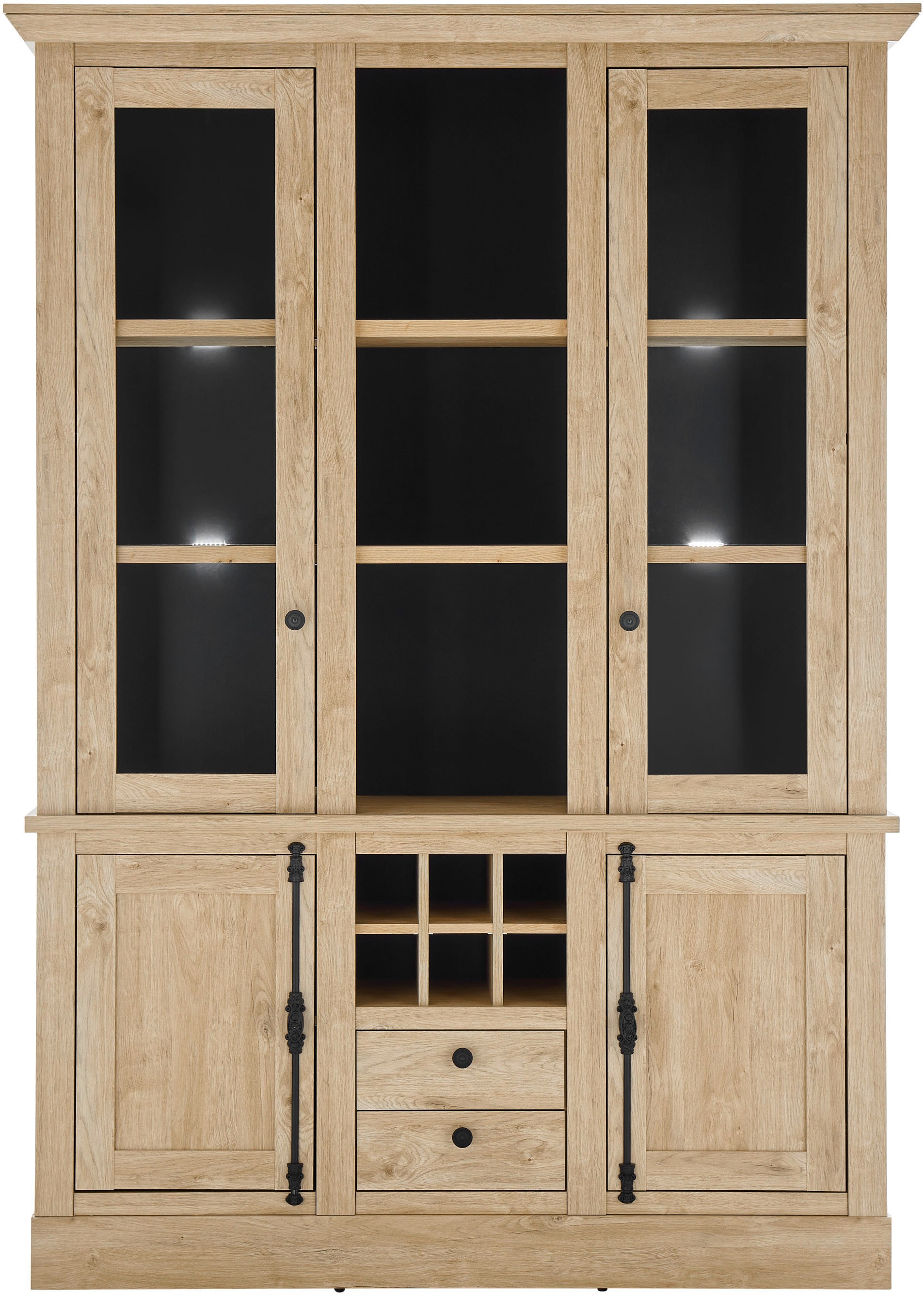 Home affaire Vitrine »Cornwall, Hochschrank im Landhausstil, Glasvitrine, Eiche Dekor«, (1 St.), Metallgriffe, 147 cm breit, viel Stauraum, in zwei Größen verfügbar