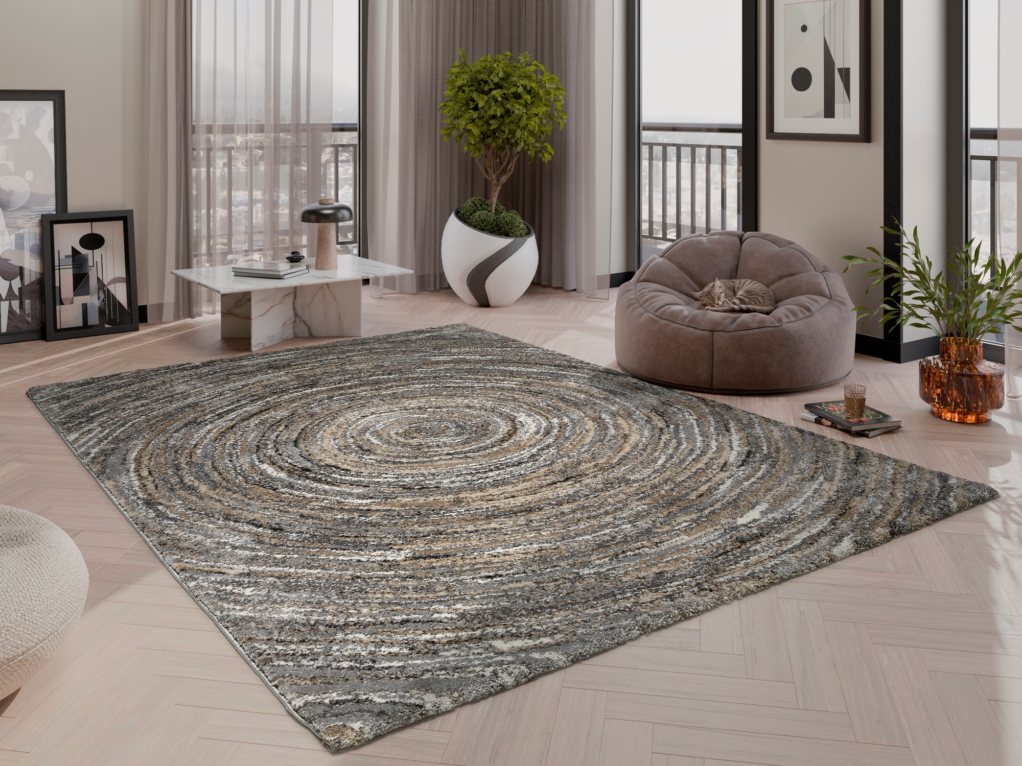 OCI DIE TEPPICHMARKE Teppich "LIV ROUND, auch in Quadratisch und Rund" rund 20 mm Höhe Design Teppich, Kreise, modern, alle Räume
