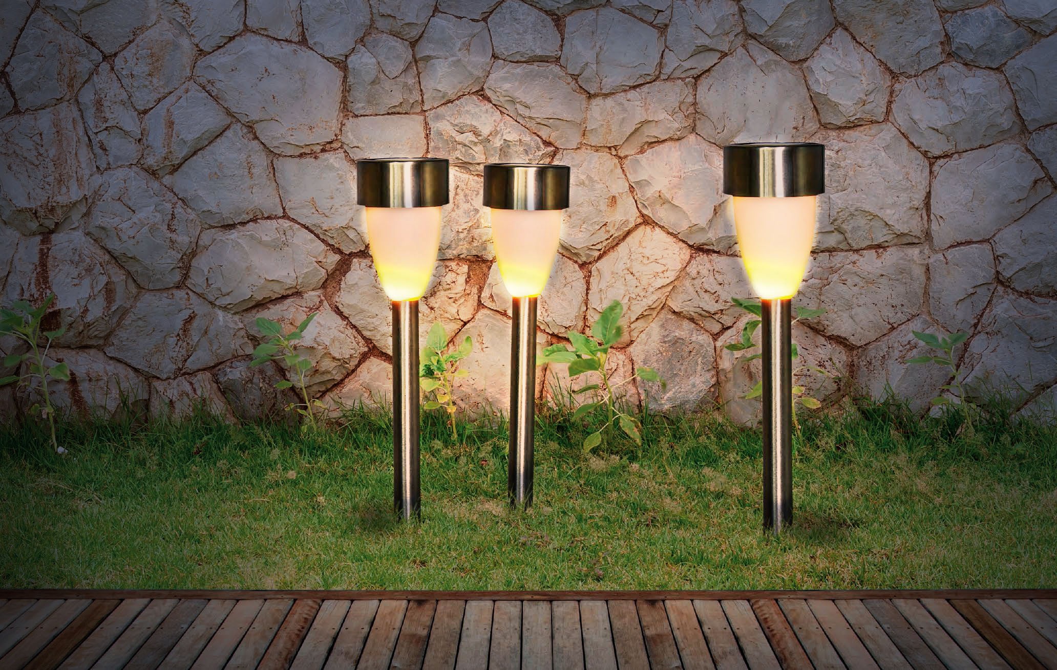 GLOBO LIGHTING LED Solarleuchte »SOLAR«, 3 flammig, Leuchtmittel LED-Modul | LED fest integriert, Solar, Garten, Fire Effect, Akku, Terrasse, Schiebeschalter, IP44