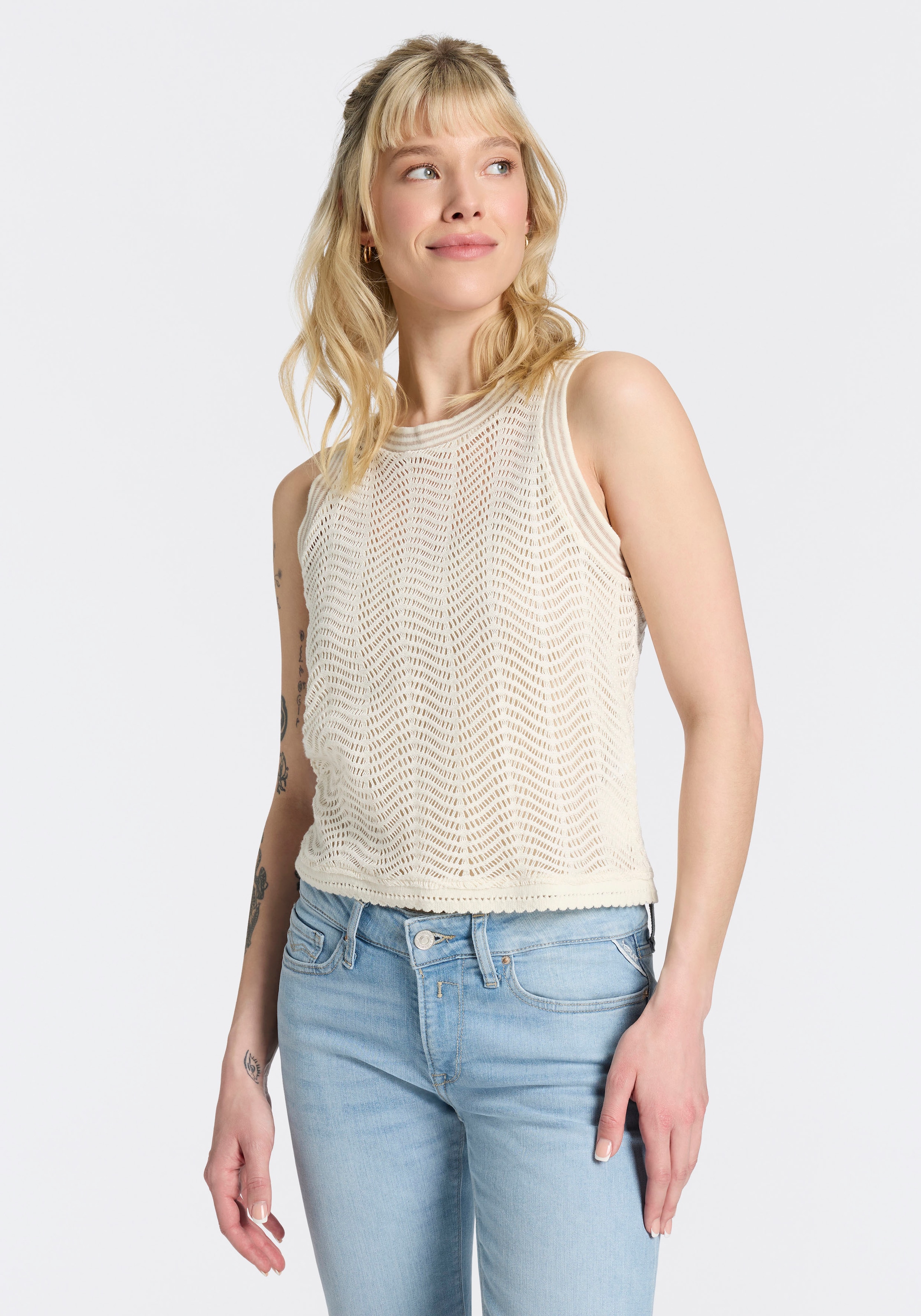 BOSS ORANGE Stricktop »Ecela Premium Damenmode« halbtransparent, Rundhals