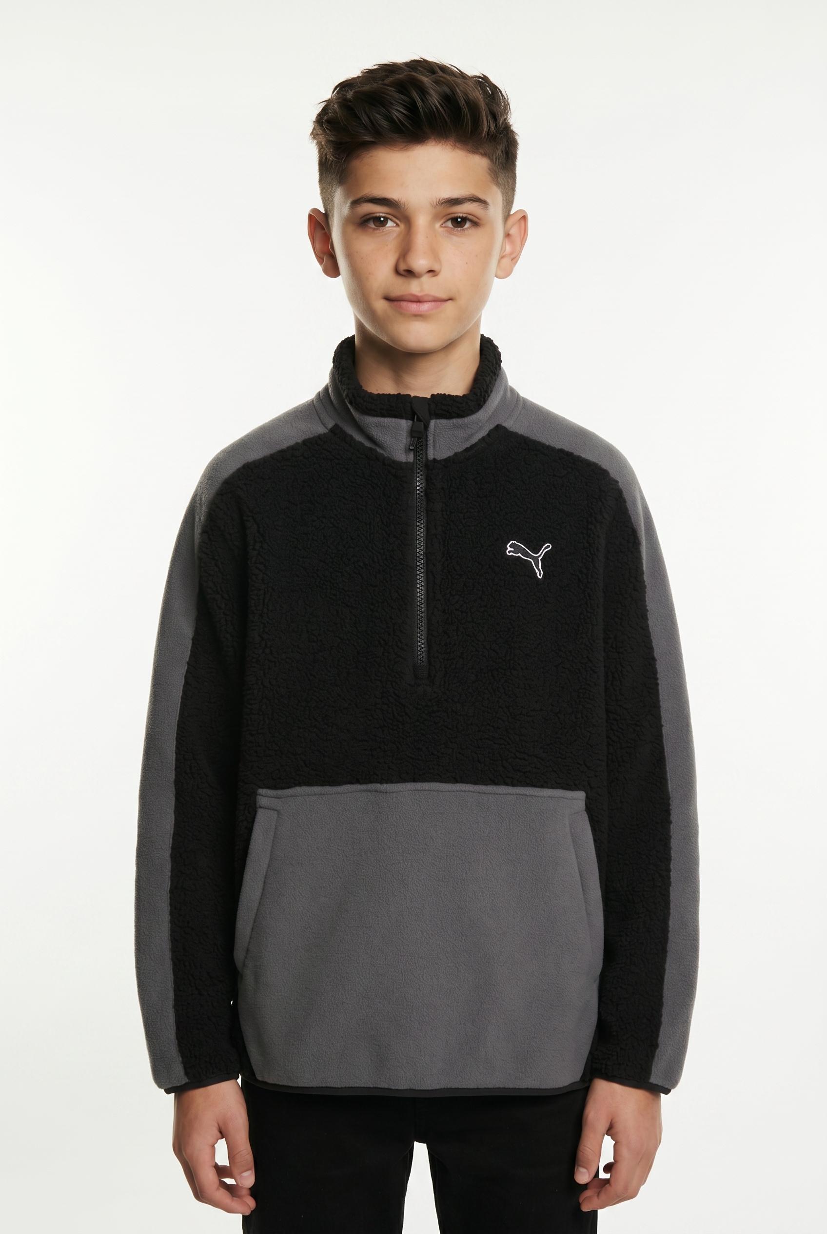 PUMA Sweatshirt "ESS ELEVATED WINTERIZED RELAXED HALF-ZIP", mit Stehkragen, mit Reißverschluss, mit Kängurutasche